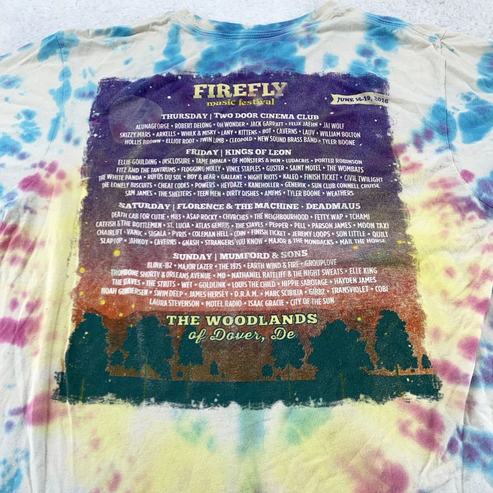 Hanes Firefly Music Festival T-Shirt Mens Medium Tie Dye 2016 Lineup Rock Concert Hanes 100% Cotton Crew Neck Short Sleeve Multicolor Graphic Print Size US M / EU 48-50 / 2 - 4 Thumbnail