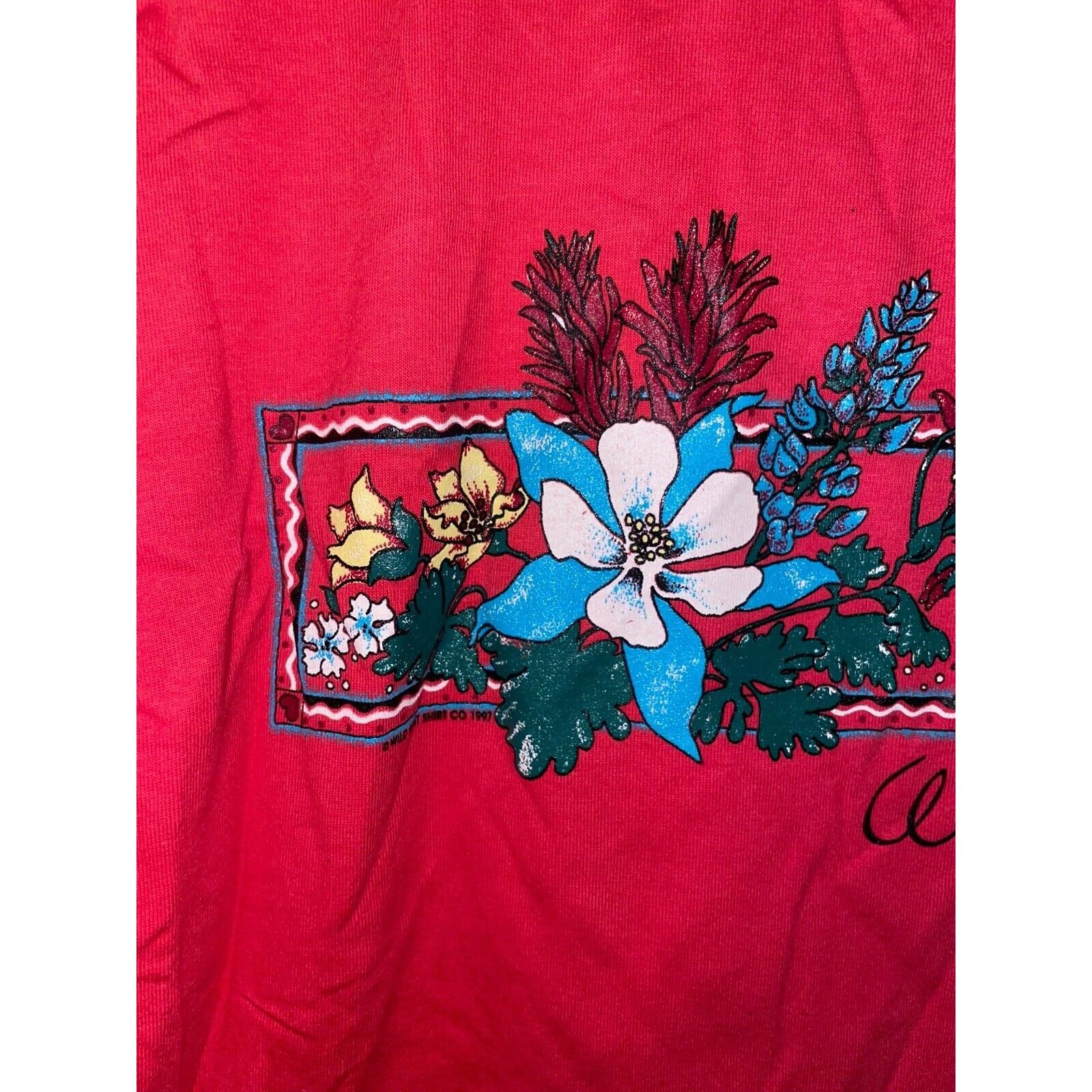 Jerzees Vintage Wyoming Wildflower Shirt Red Graphic 90s Tee VTG L Size US L / EU 52-54 / 3 - 2 Thumbnail
