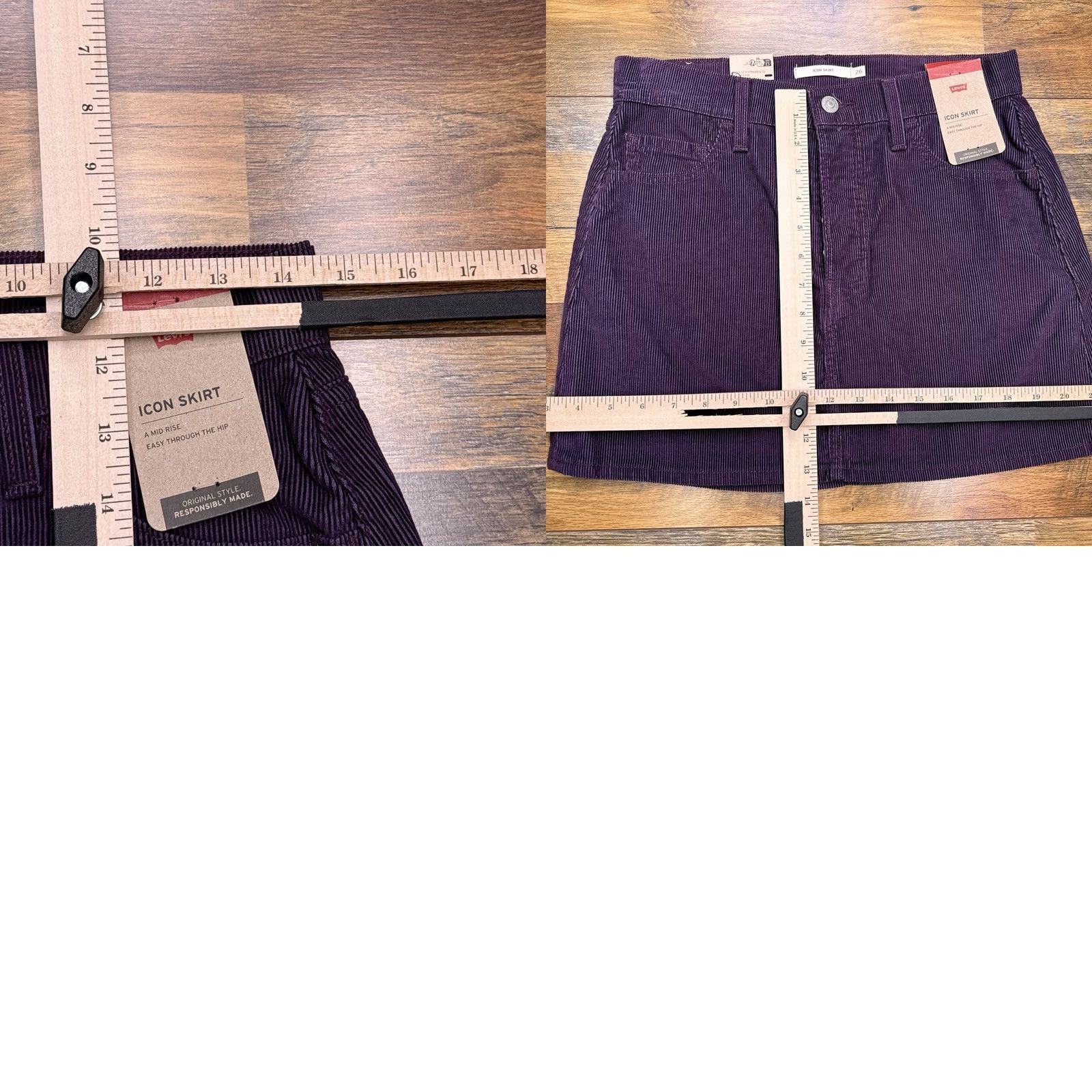 Levi's Levi's Skirt Womens 26 Corduroy Mini Mid Burgundy Button Pockets Logo City Size 26" / US 2 / IT 38 - 9 Thumbnail