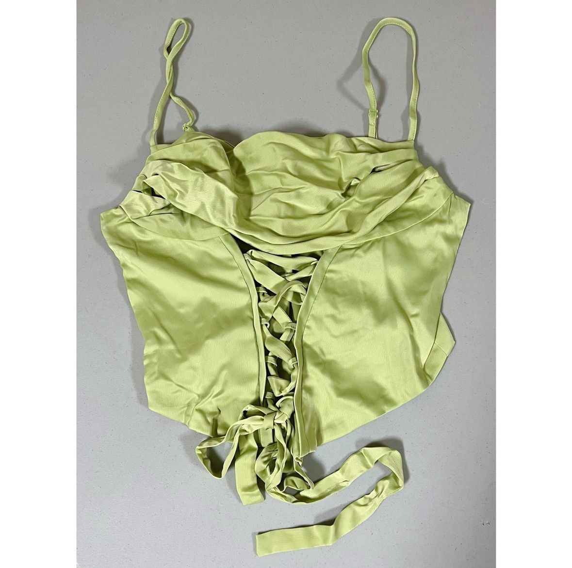 Urban Outfitters Urban Outfitters Green Satin Tie-Up Corset Top Shirt Size M✨ Size M / US 6-8 / IT 42-44 - 1 Thumbnail