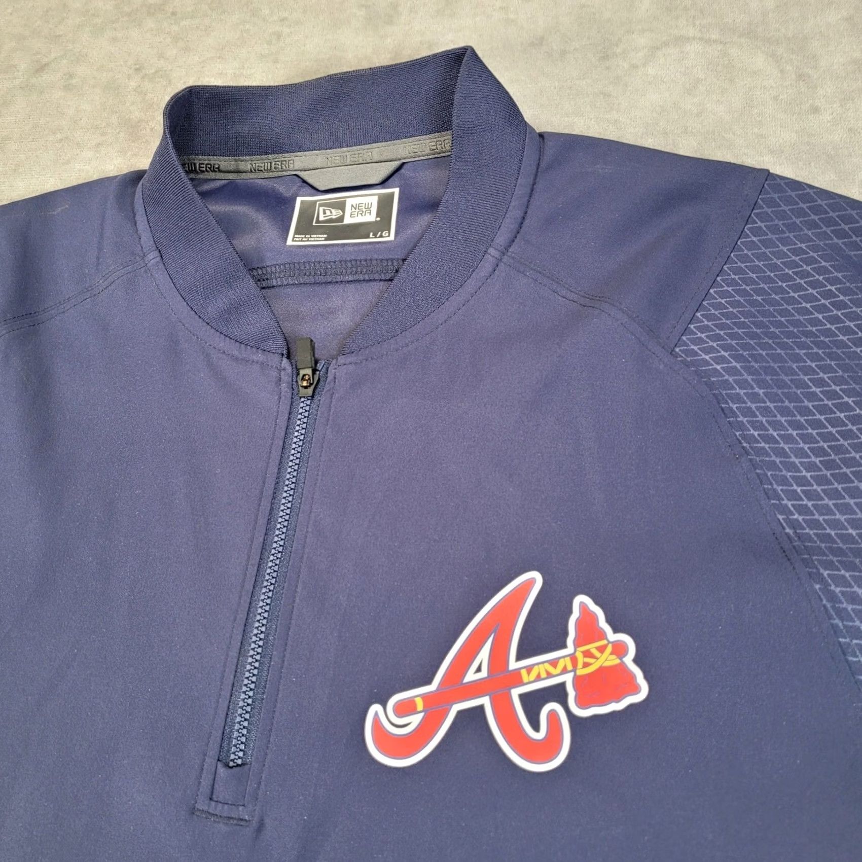 New Era New Era Mens Atlanta Braves MLB Navy Blue 1/4 Zip Short Sleeve Windbreaker Large Size US 33 - 2 Thumbnail