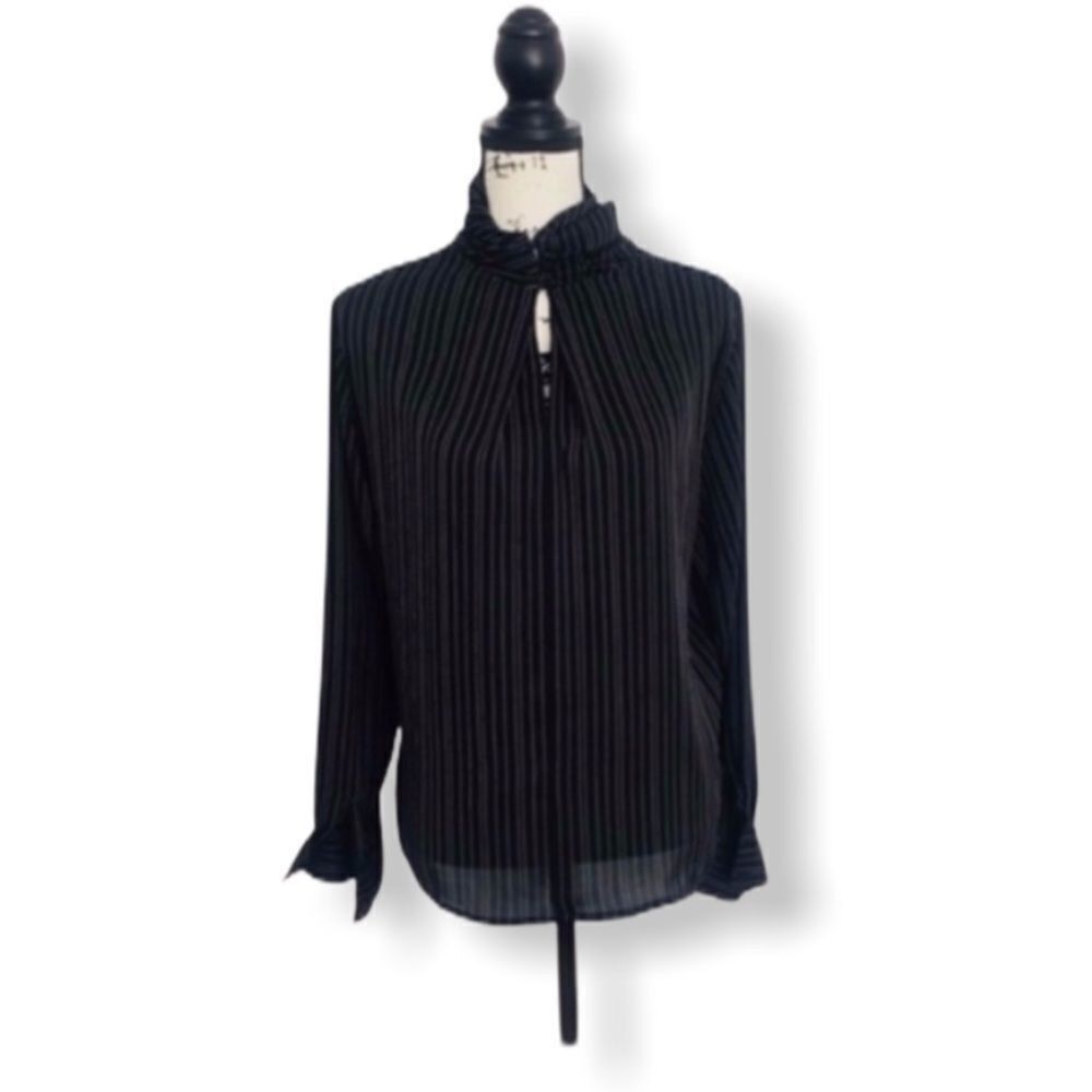 Steve And Barrys Steve & Barry’s Vintage High Collar Striped Blouse Black Whi Size M / US 6-8 / IT 42-44 - 1 Thumbnail
