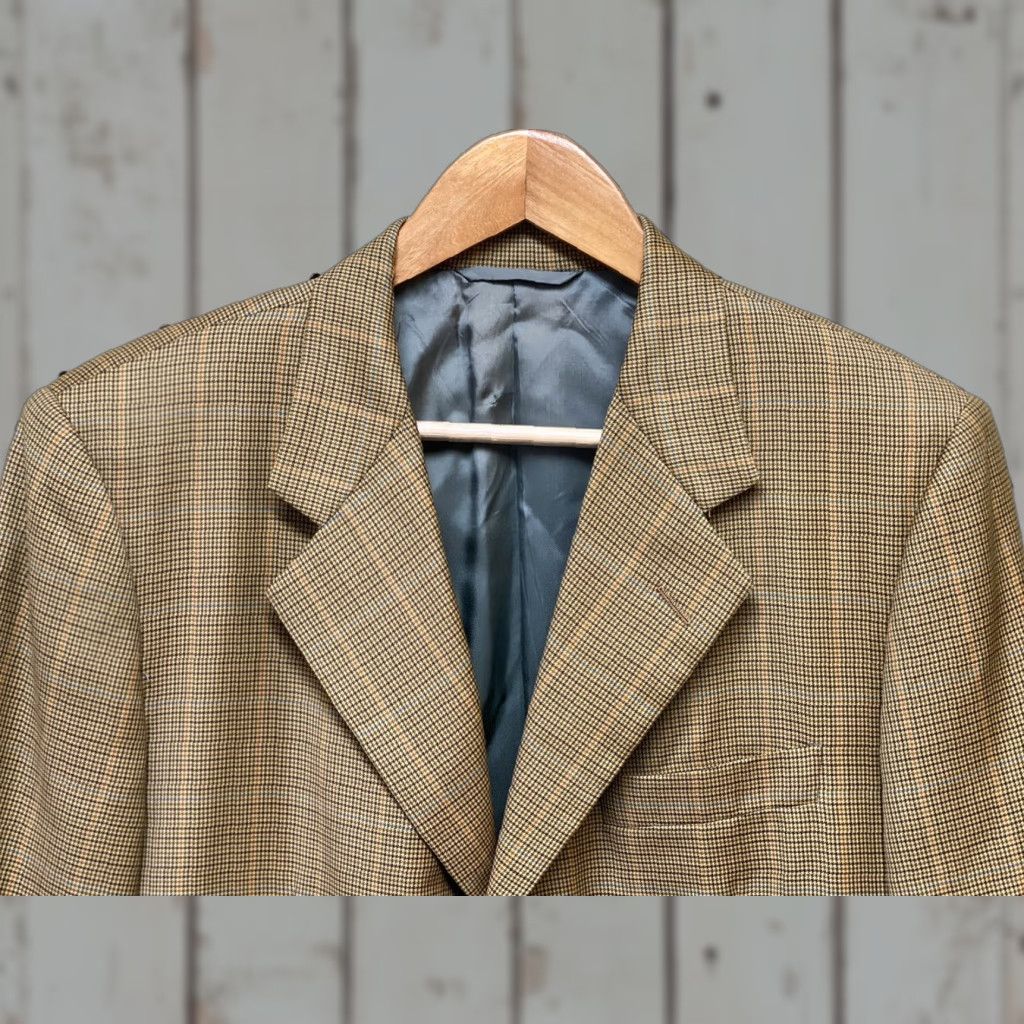 Vintage VINTAGE Hickey Freeman Boardroom 40R Houndstooth Wool Blazer Jacket Men 40R Beige Brown Three-Button Long Blazer of Wool 100% United States Size 40R - 1 Thumbnail