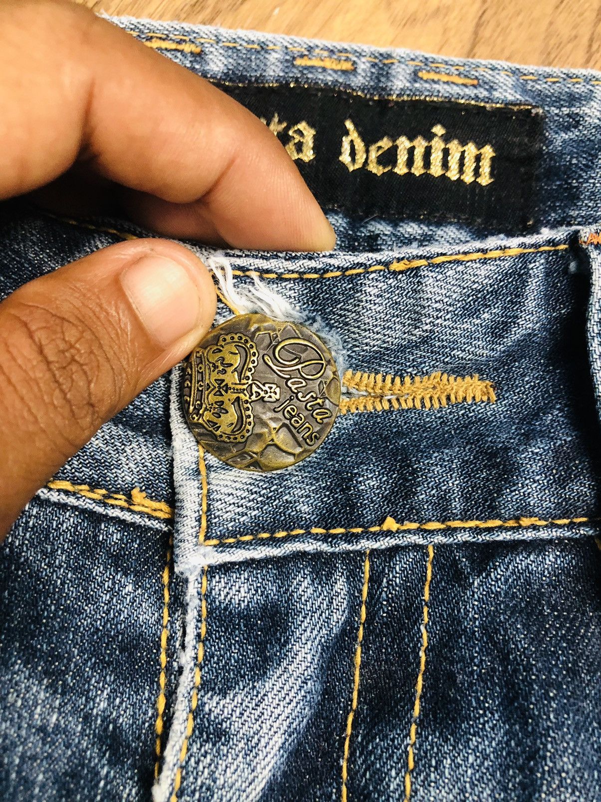 If Six Was Nine Pasta Denim Bootcut Distressed Jeans Plaid Patches (40) Size 26" / US 2 / IT 38 - 10 Thumbnail