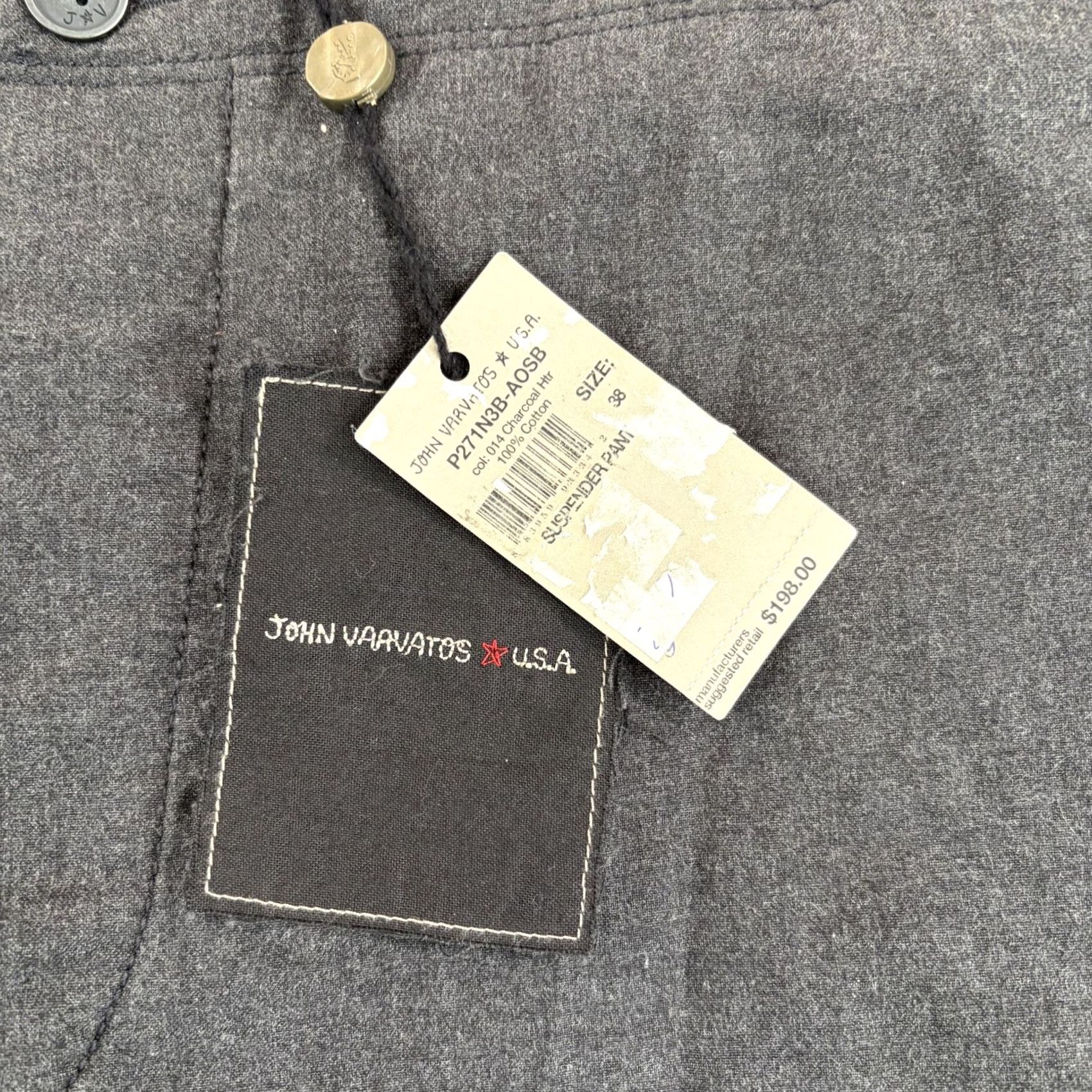 John Varvatos John Varvatos USA Pants Suspender Charcoal Heather Men 38x28 Wide Leg NWT Dress Pants Flat Front Button Zip Regular Size US 38 / EU 54 - 3 Thumbnail