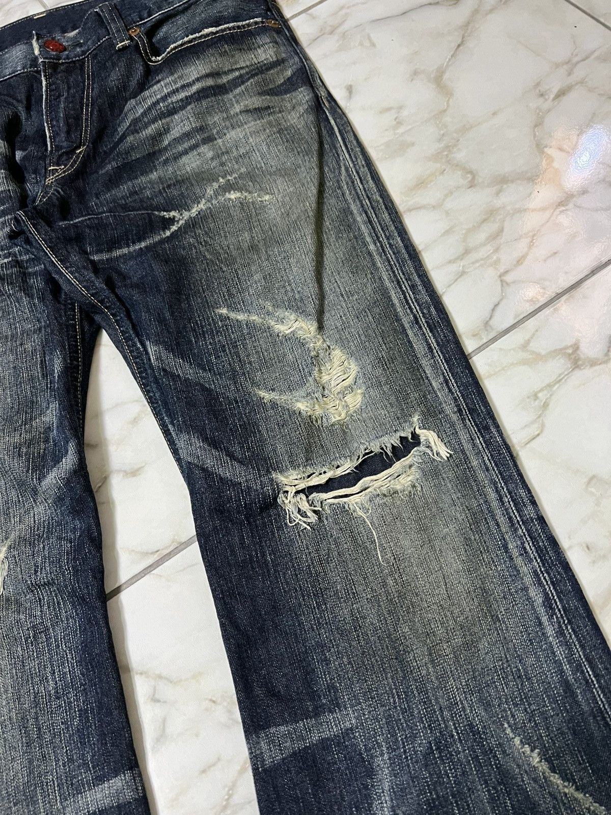 Edwin 💥Flare💥Vintage Edwin 503 Blue Trip Distress Jean Size US 36 / EU 52 - 6 Thumbnail