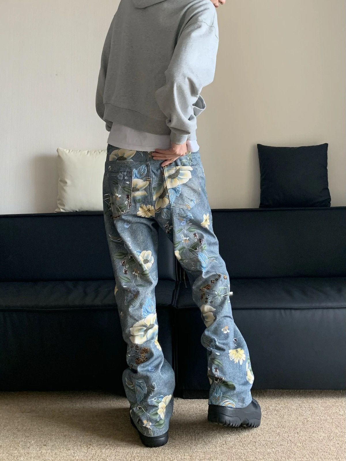 Japanese Brand Loose Wide Leg Floral Print Jeans Design Pants Size US 32 / EU 48 - 3 Thumbnail