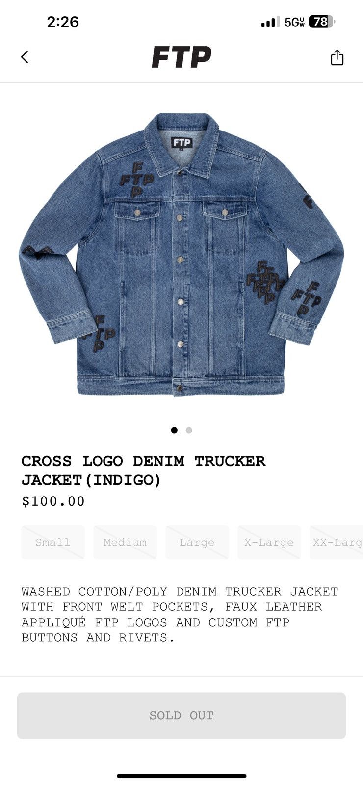 Fuck The Population Cross Logo Denim Trucker Jacket (indigo) Size US S / EU 44-46 / 1 - 2 Thumbnail
