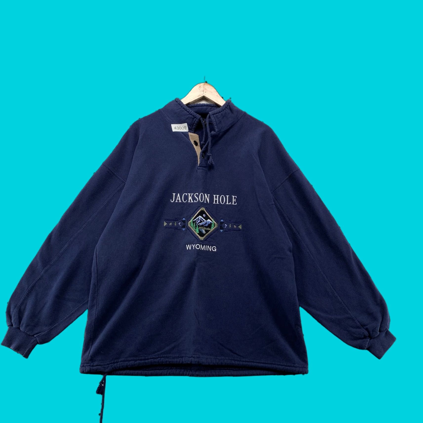SANSEGAL Sweatshirt Navy Blue Long Sleeve M USA Jackson Hole Wyoming Crew Neck 100% Cotton Mens Sweatshirt 90s? (avoid adding false decade)