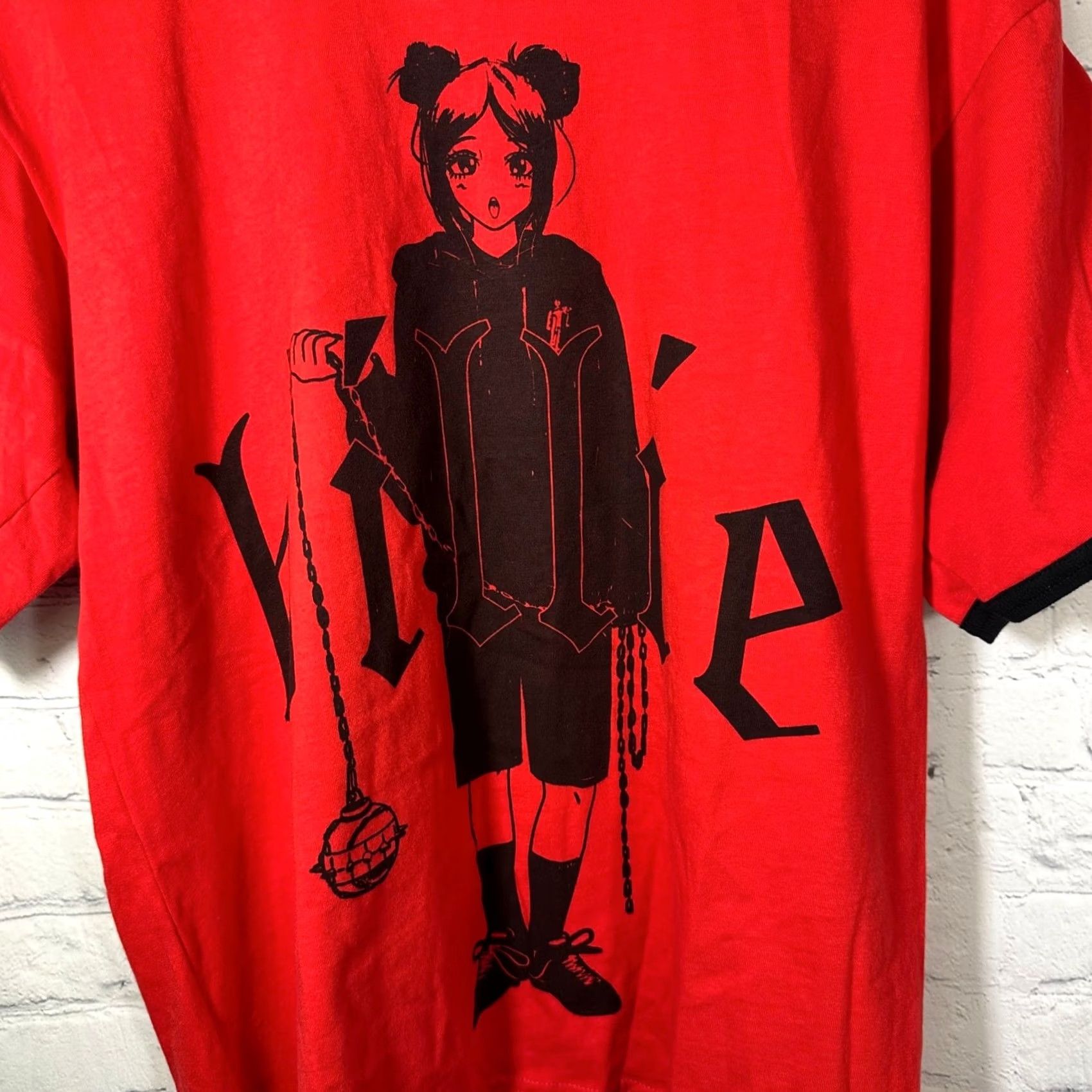 Vintage Billie Eilish Blohsh Red Anime Graphic Ringer T-Shirt Womens M Black Trim Size M / US 6-8 / IT 42-44 - 2 Thumbnail