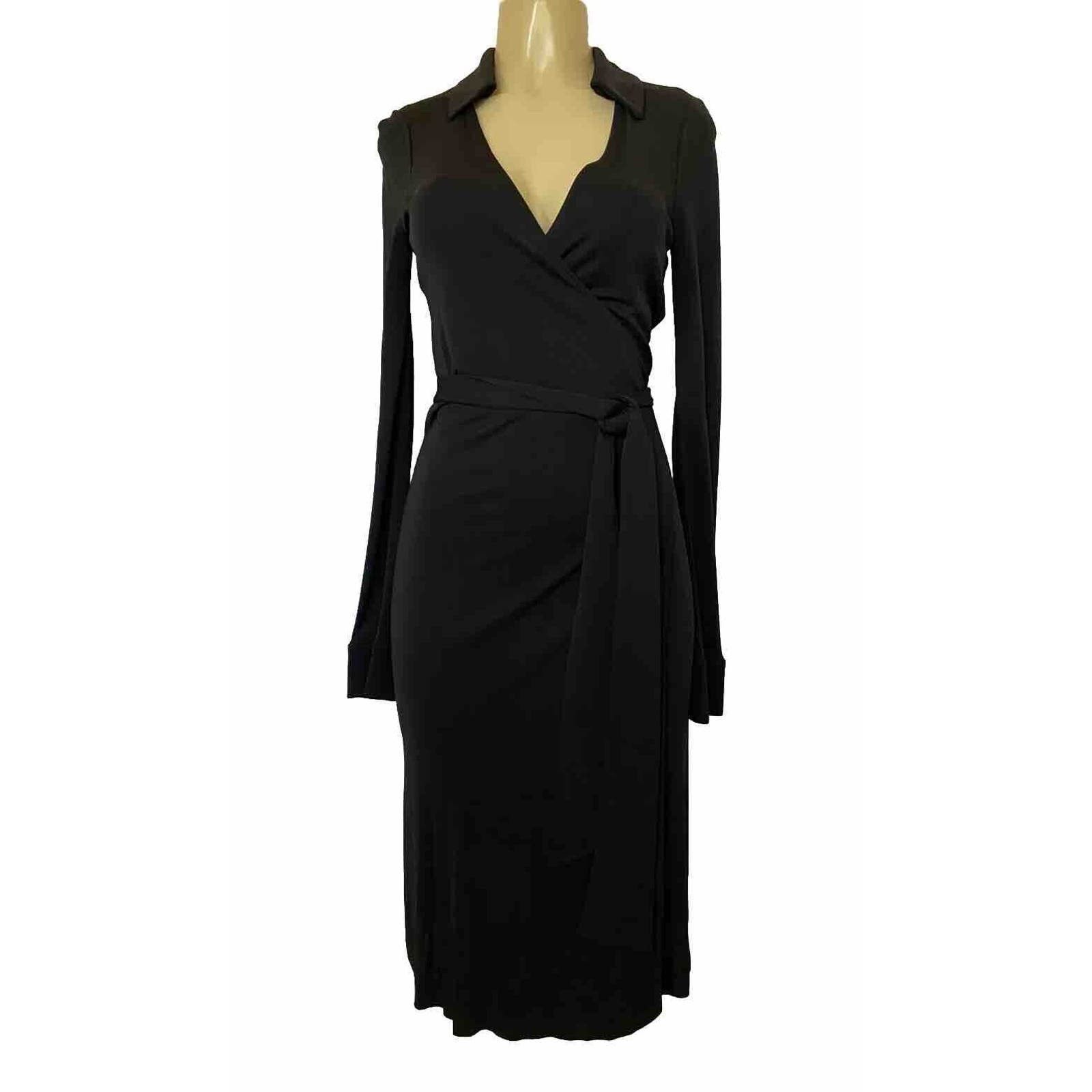 image of Diane Von Furstenberg Jeanne Wrap Dress Black Below Knee 4, Women's (Size Small)