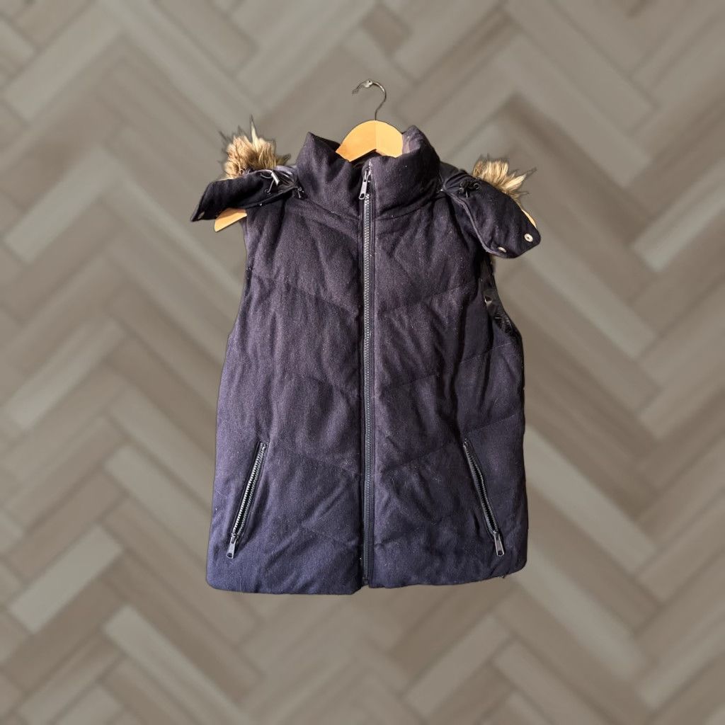 Gap Gap Vest Blue Sleeveless Puffer with Fur Lined Hood Full Zip Wool Wool-Blend Quilted Womens S Size S / US 4 / IT 40 - 1 Thumbnail