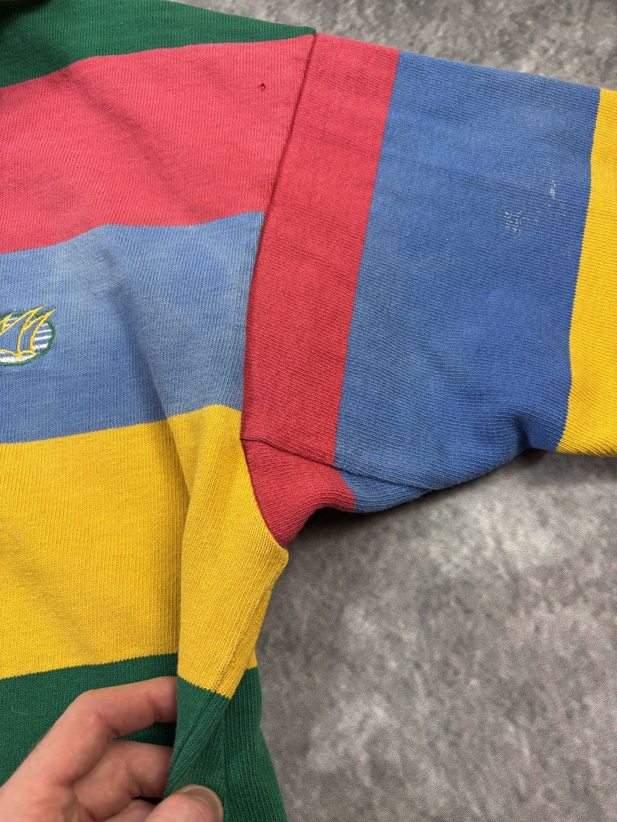 Vintage Vintage Rugby Polo Longsleeve Faded Cropped Striped 80s 90s Size US M / EU 48-50 / 2 - 13 Thumbnail