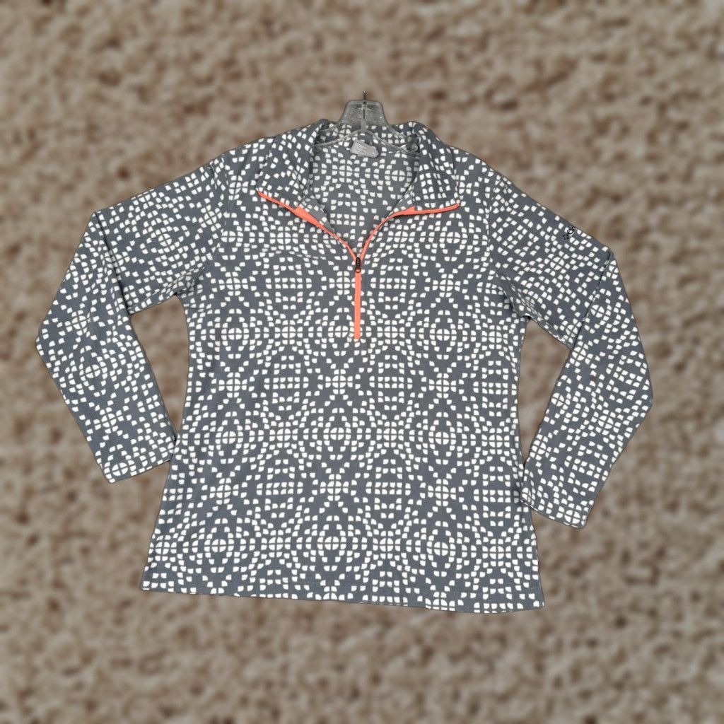Vintage Columbia Sweater Women Large Gray White Geometric Print 1/4 Zip Fleece Pullover Outdoor Casual Womens Size L / US 10 / IT 46 - 1 Thumbnail