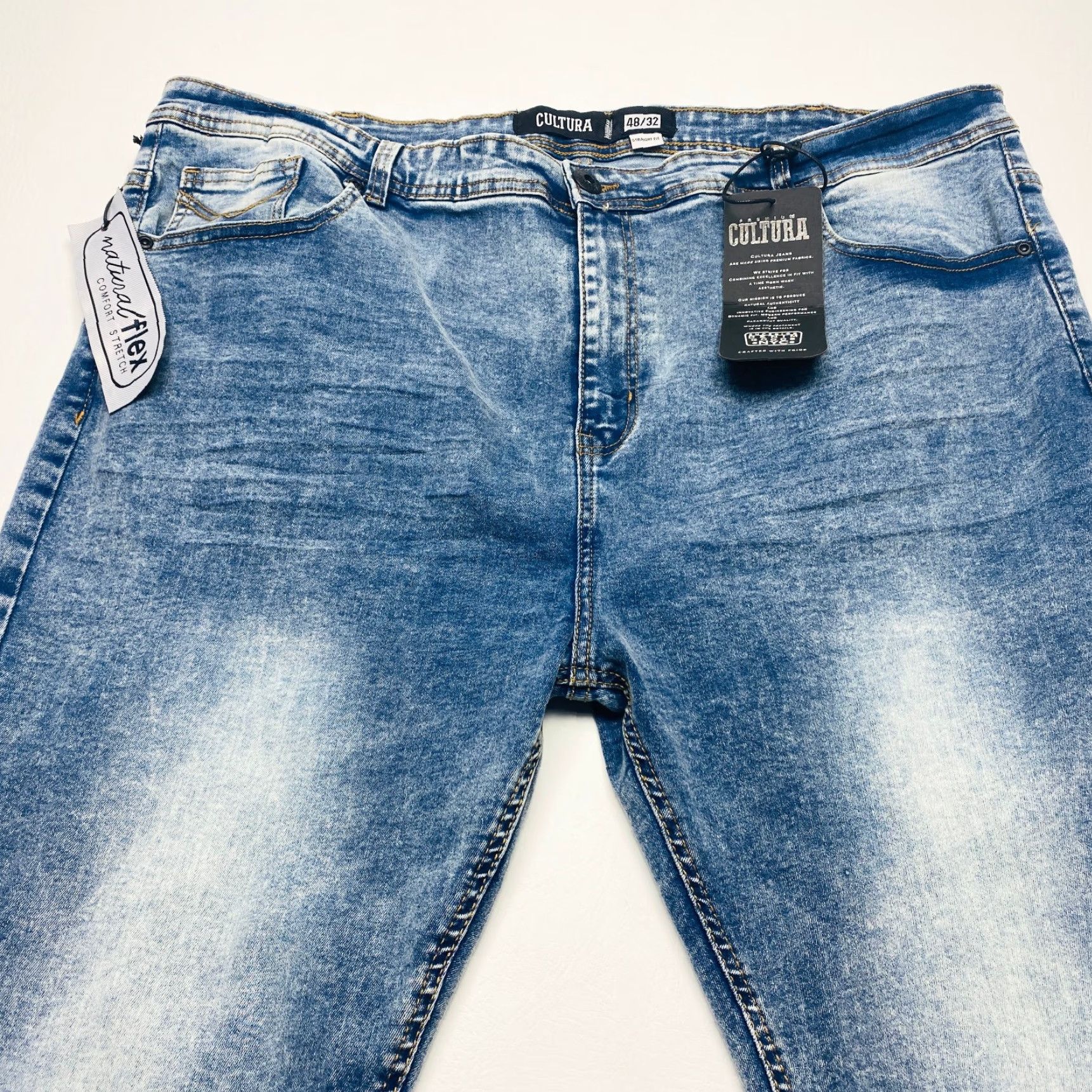 Vintage Cultura Jeans Men's 48x32 Blue Light Wash Straight Whiskers Stretch NWT 7775 Size US 32 / EU 48 - 4 Thumbnail