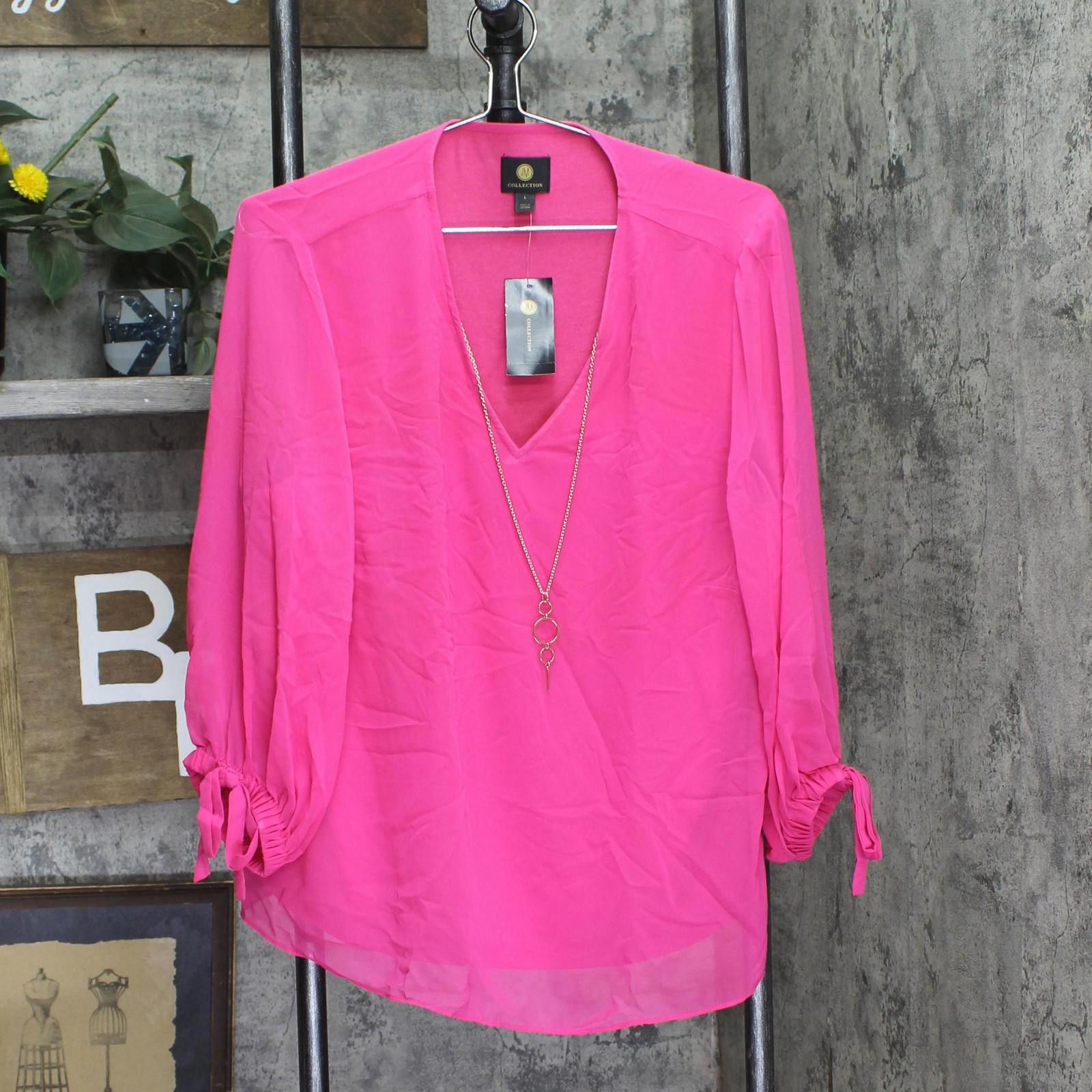 Other Jm Collection Woven Blouse With Necklace Top Fuchsia Pink L Size L / US 10 / IT 46 - 1 Thumbnail