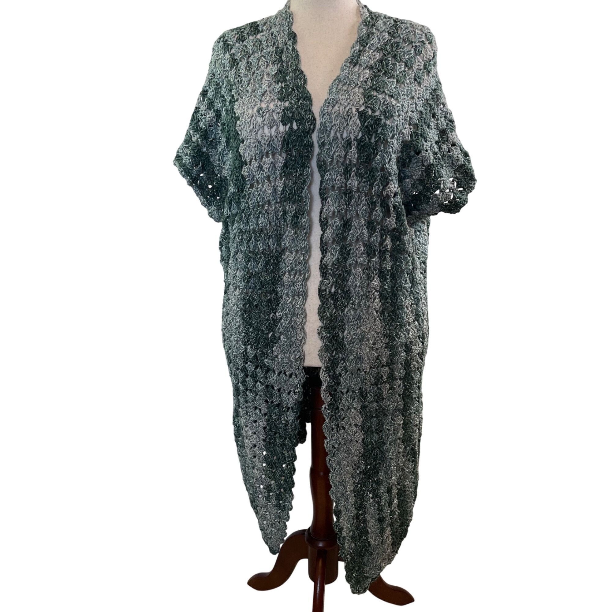 Handmade Crochet Wrap Ruana Open Front Shawl Sweater Cardigan Duster Size ONE SIZE - 1 Thumbnail