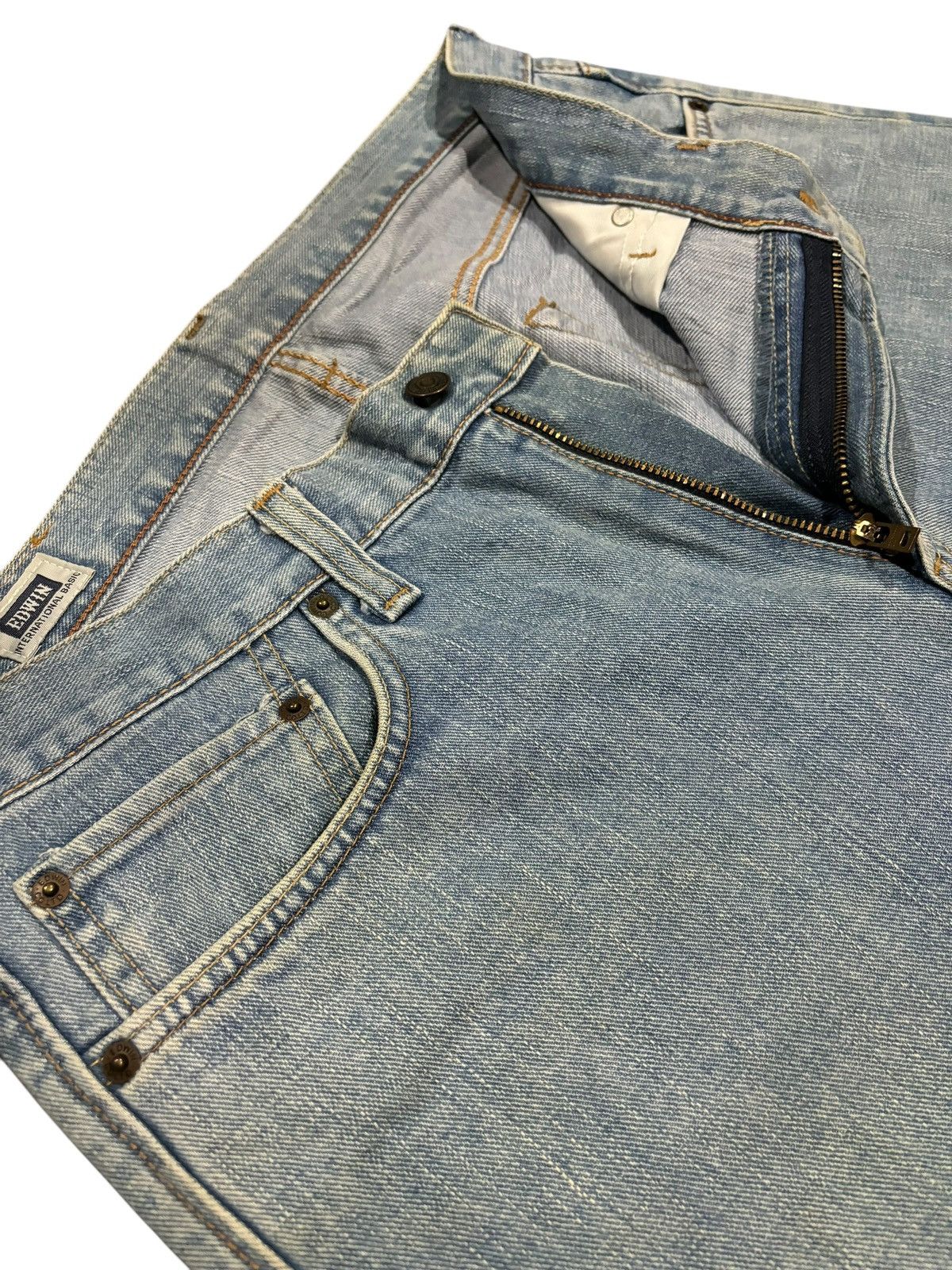 Edwin × Japanese Brand Vintage Y2k Edwin 403 Faded Stretch Straight Cut Jeans Size US 36 / EU 52 - 4 Thumbnail