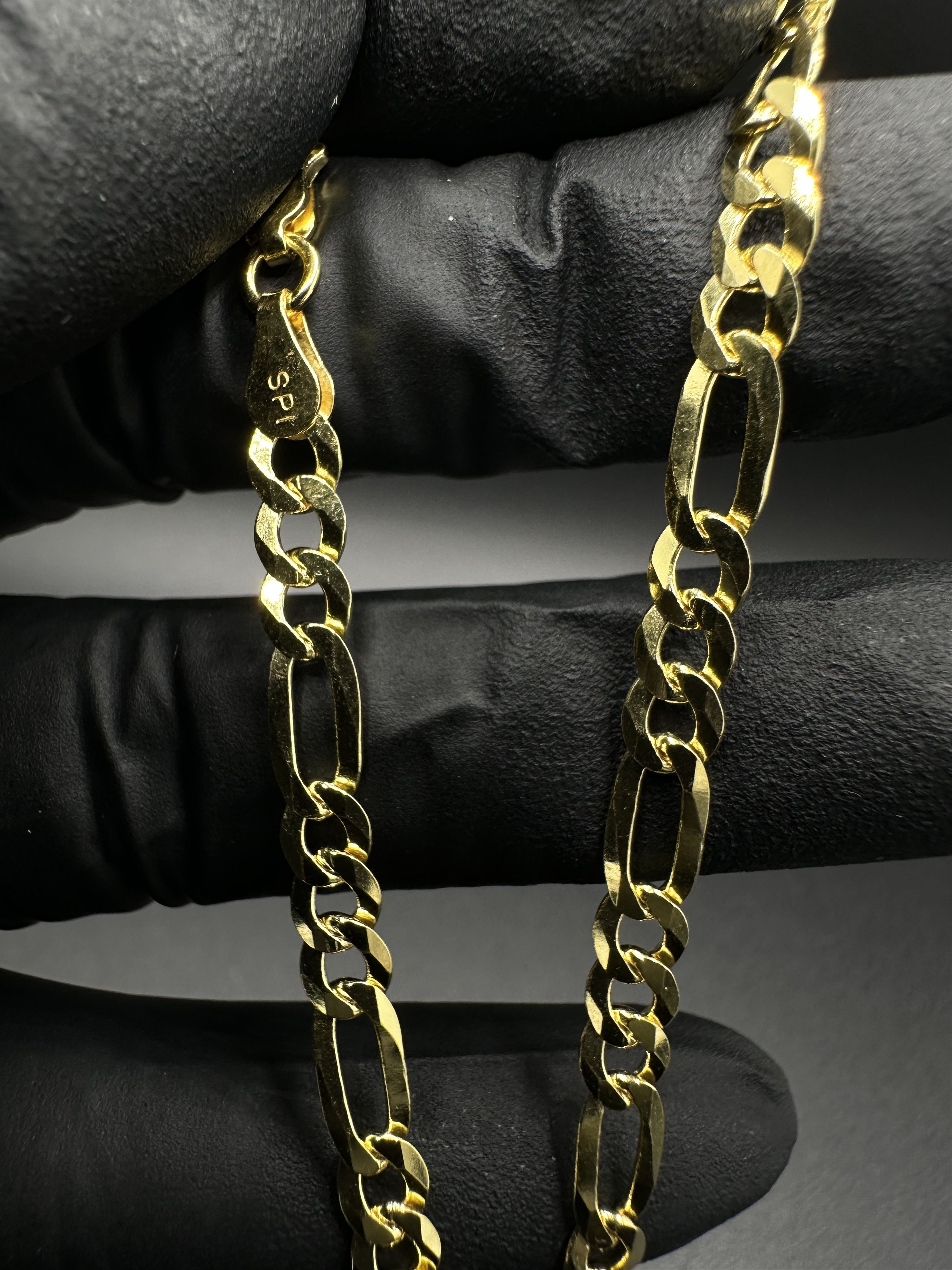 Jewelry 14KT GOLD OVER STERLING SILVER 925 FIGARO BRACELET Size ONE SIZE - 1 Thumbnail