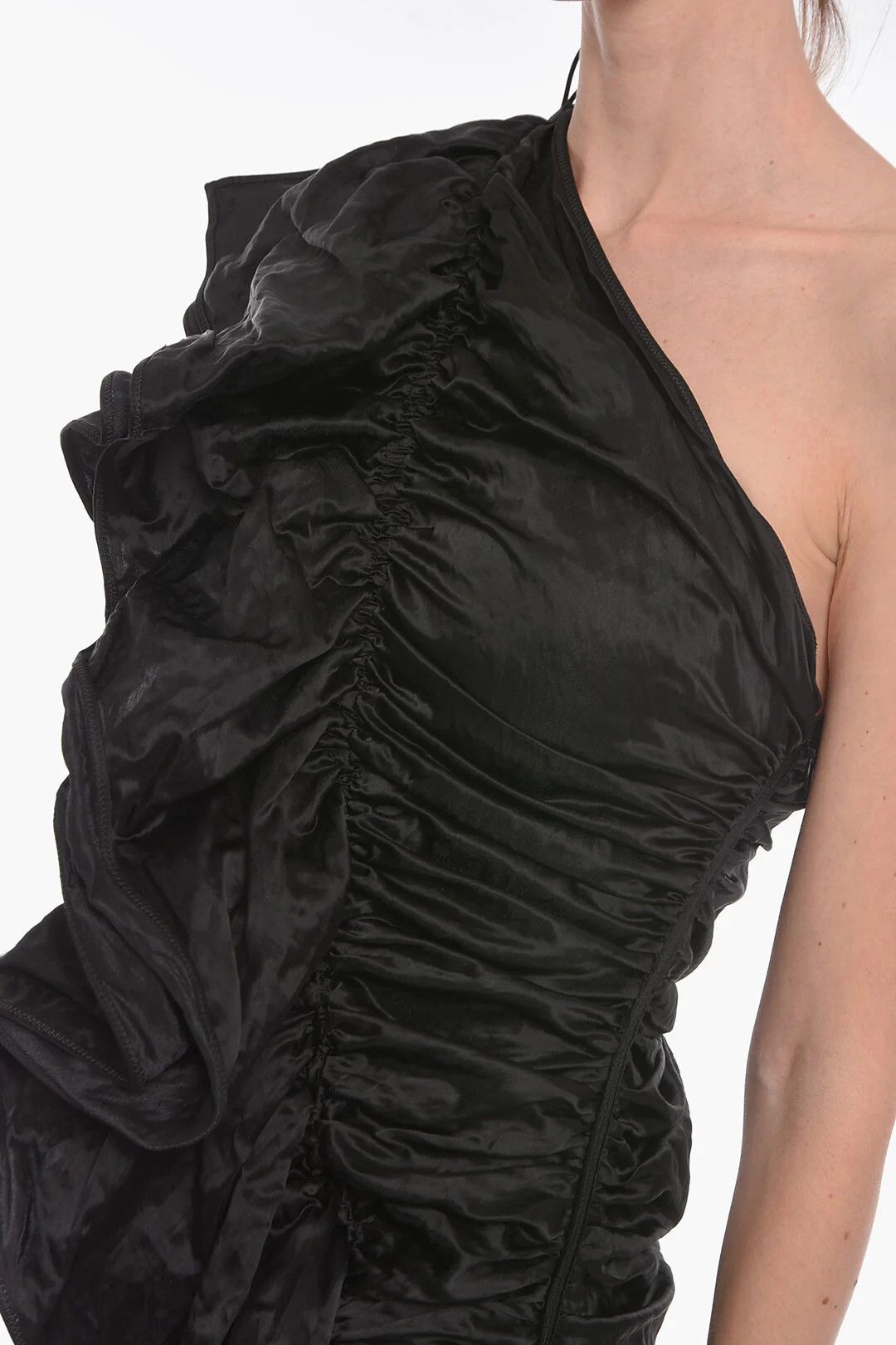 Bottega Veneta og1mm0426 Ruched Satin One-Shoulder Dress in Black Size XS / US 0-2 / IT 36-38 - 3 Thumbnail