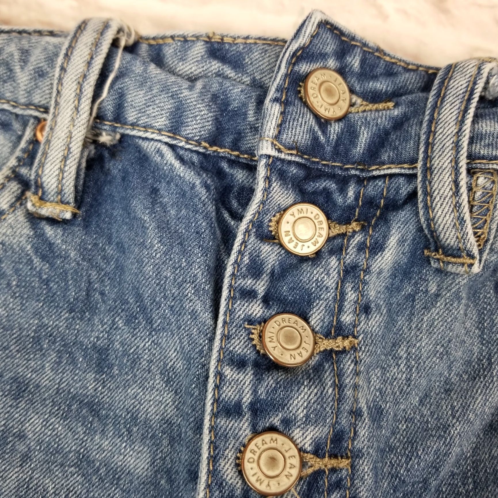Vintage YMI Dream Womens Jean Shorts Denim Button-Fly High Rise Cut Off Distressed Sz 11 Size 32" / US 10 / IT 46 - 4 Thumbnail