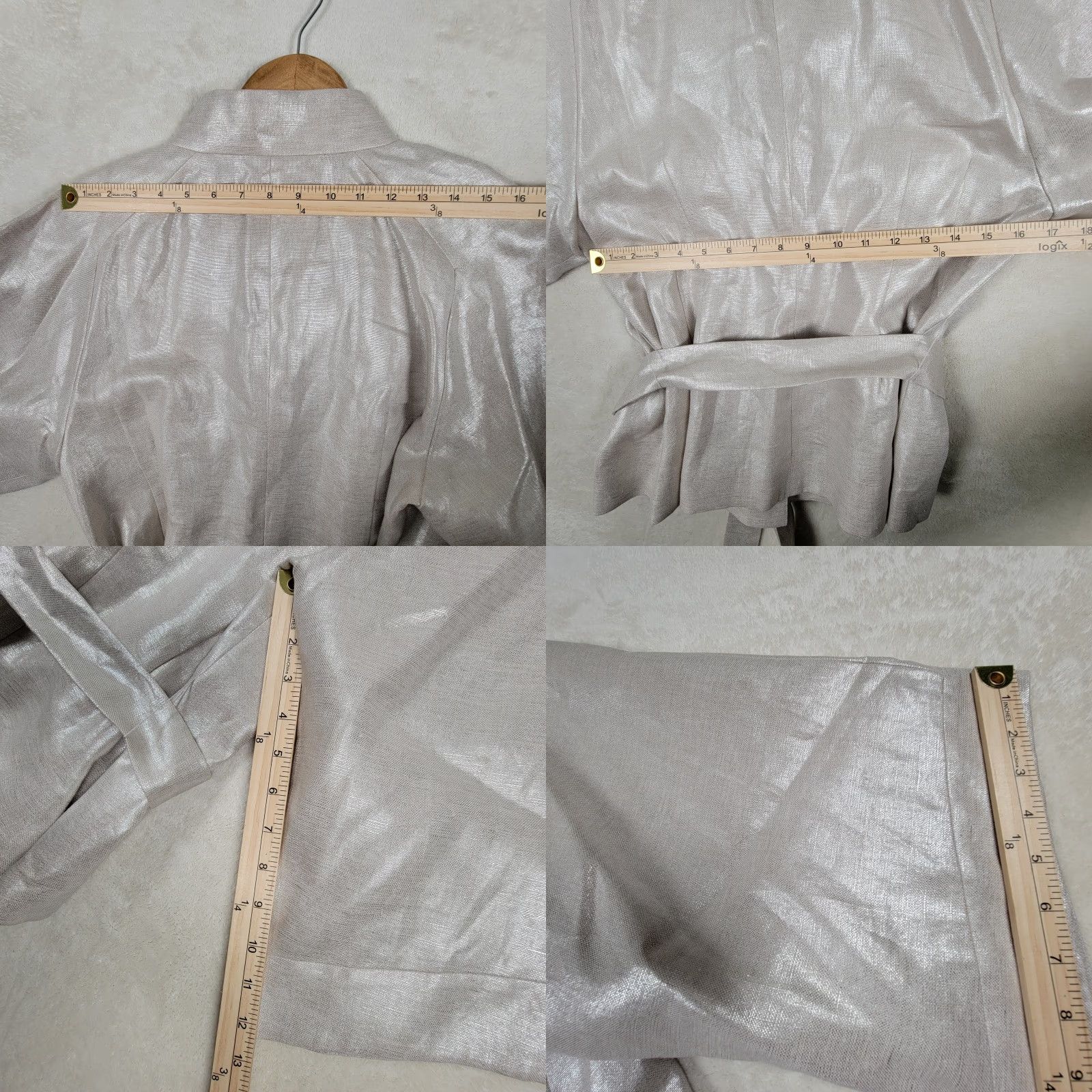 Vintage Semantiks Jacket Cream Gold Metallic Linen Belted Coat Size M Size M / US 6-8 / IT 42-44 - 8 Thumbnail