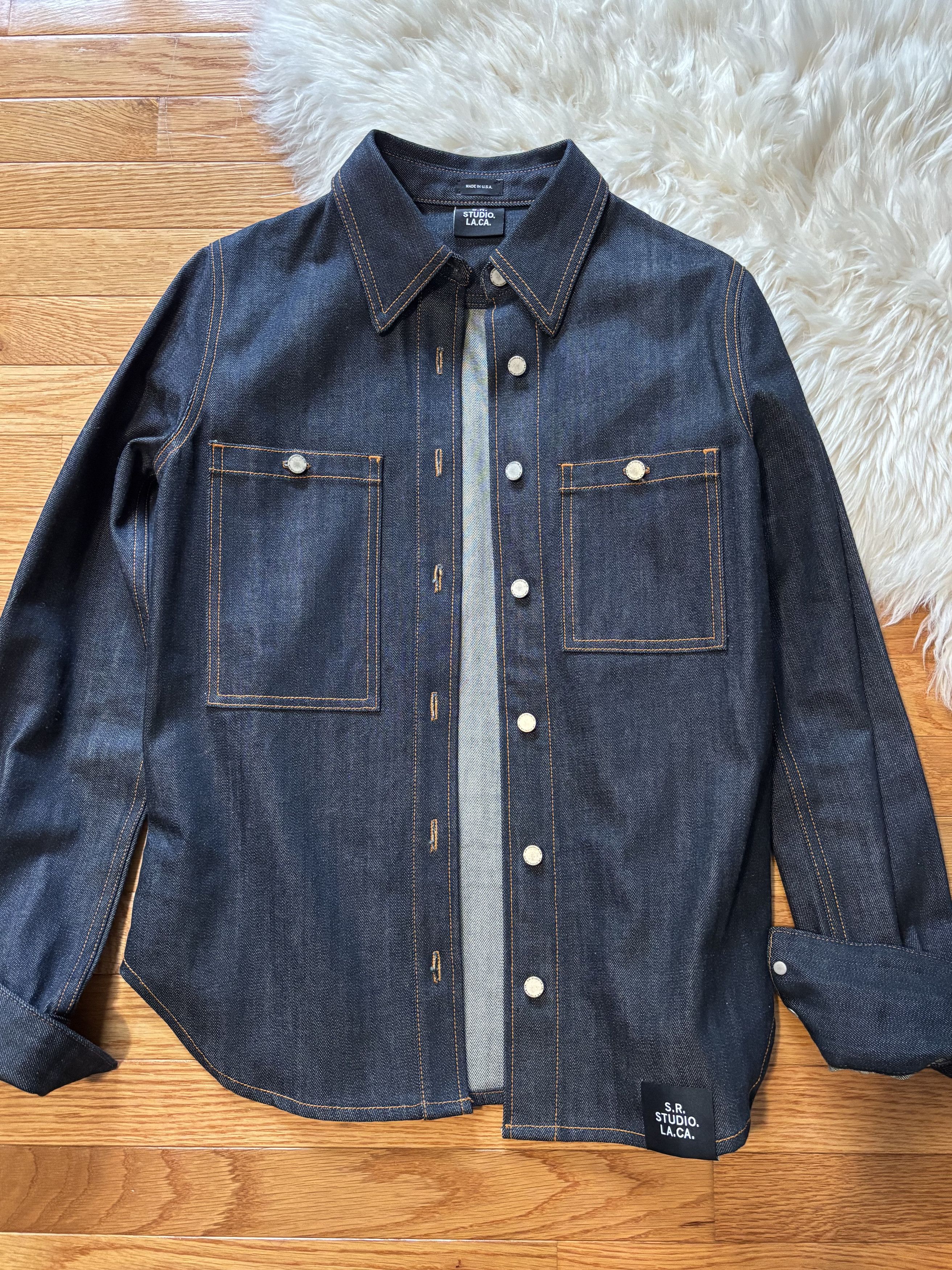 Sterling Ruby SR STUDIO INDIGO RAW DENIM BUTTON DOWN SHIRT (WOMENS) Size US M / EU 48-50 / 2 - 1 Thumbnail