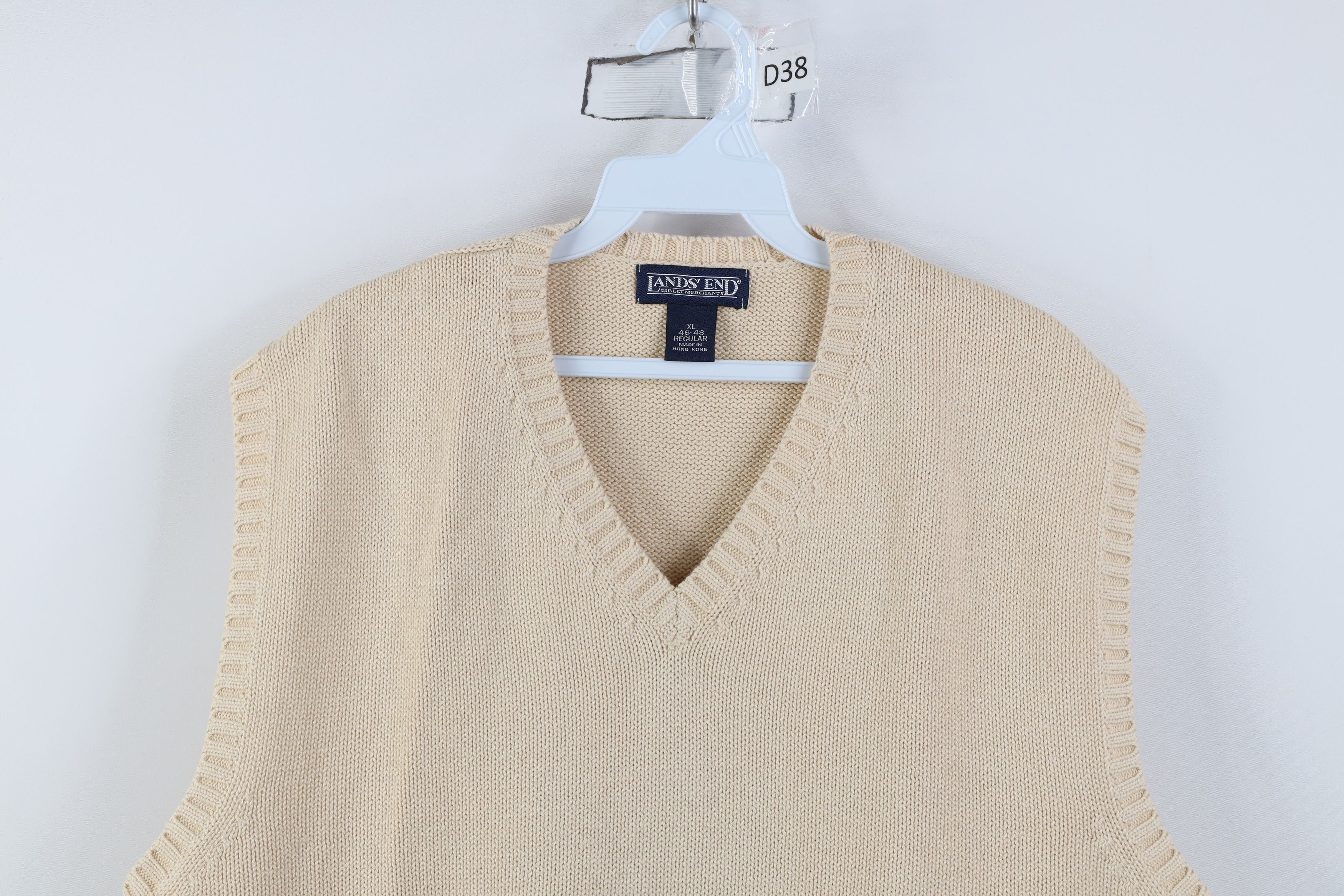 Lands' End Vintage 90s Lands End Cotton Knit V-Neck Sweater Vest Beige Size US XL / EU 56 / 4 - 2 Thumbnail