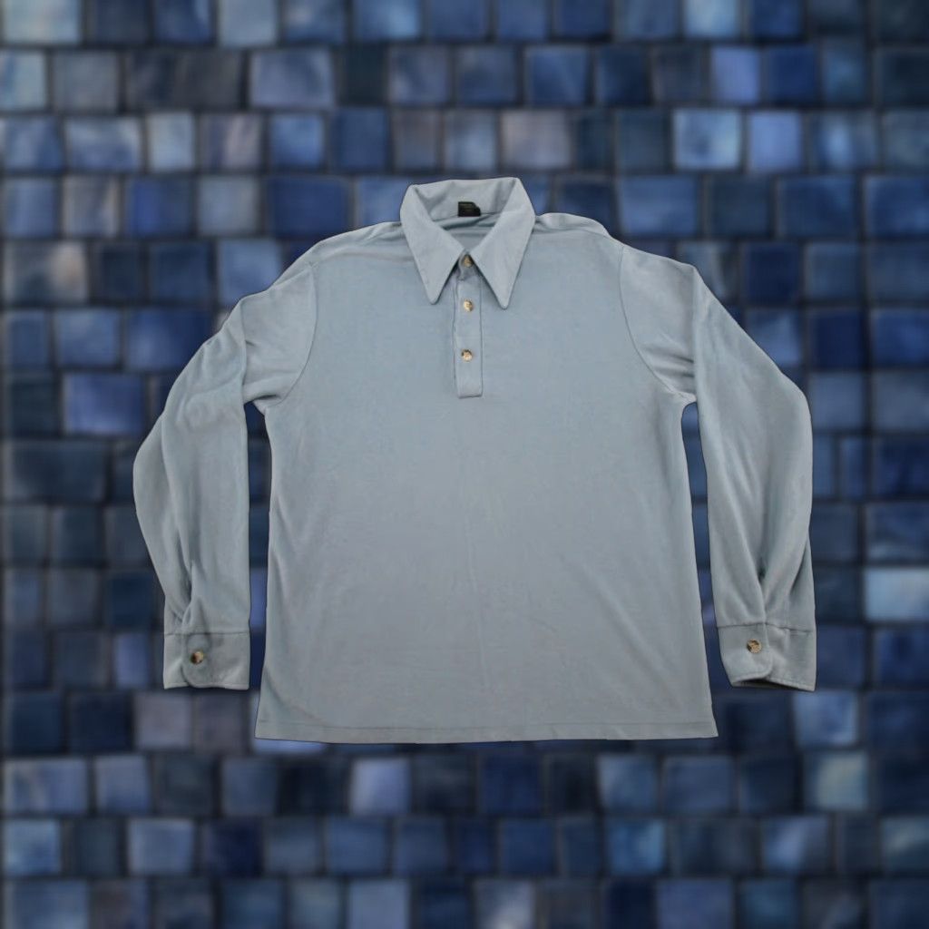 Vintage VINTAGE JC Penny Polo Shirt Velour 70s Grunge Hippie Mens Size L Blue Velvet Toweling Pocketed Pullovers? Size US L / EU 52-54 / 3 - 1 Thumbnail