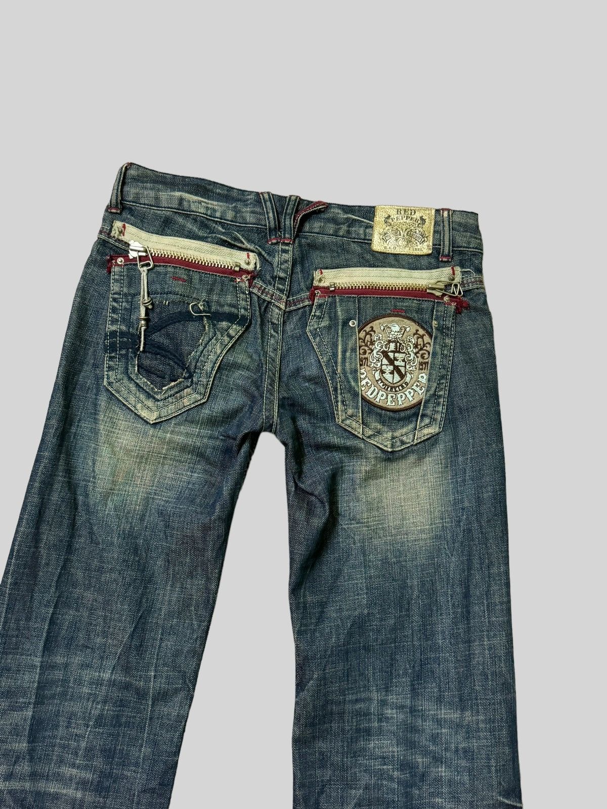Japanese Brand Flare REDPEPPER Patches Zipper Clawmark Low Rise Denim Size US 29 - 11 Thumbnail