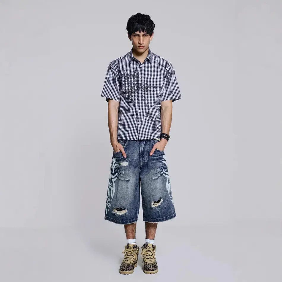 Japanese Brand Retro wide leg ripped denim shorts Size US 32 / EU 48 - 3 Thumbnail