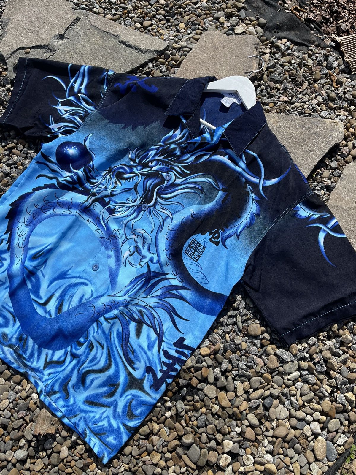 Japanese Brand × Vintage 🧶SILK vintage dragon blue short sleeve shirt y2k Size US XL / EU 56 / 4 - 7 Thumbnail