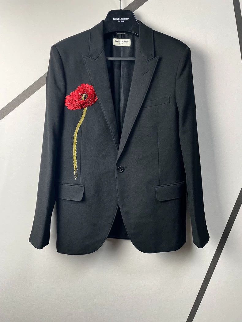 Saint Laurent Paris Saint Laurent Paris Red scale poppy flower suit jacket-2506 Size US M / EU 48-50 / 2 - 1 Thumbnail