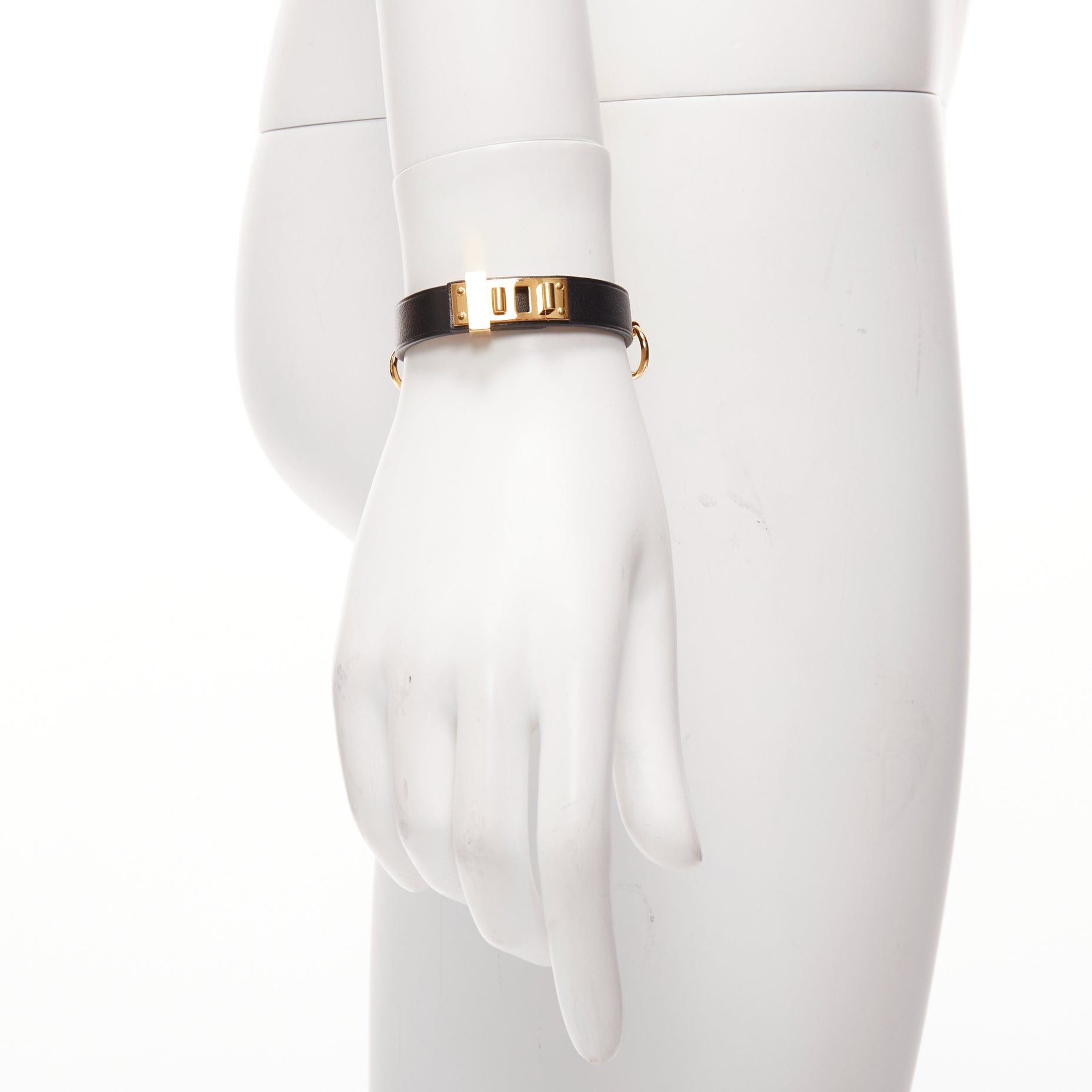 Hermes HERMES Mini Dog Anneaux gold ring black smooth leather lockette bracelet Size ONE SIZE - 1 Thumbnail