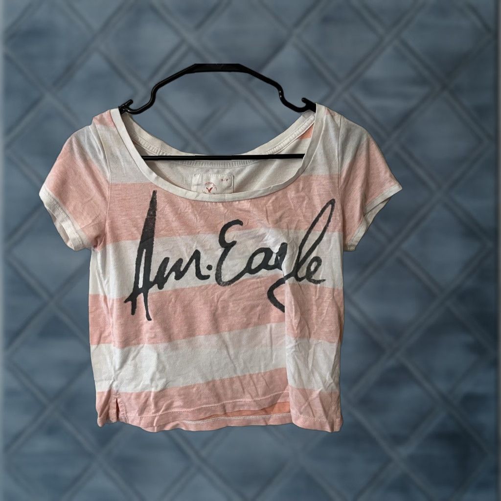 American Eagle Outfitters VINTAGE American Eagle Womens T-Shirt Short Sleeve 100% Cotton Pink Striped Size S Size S / US 4 / IT 40 - 1 Thumbnail