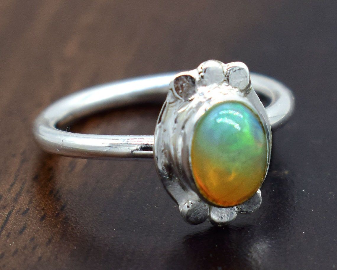 Handmade Natural Ethiopian Opal Ring: 925 Silver October Birthstone Size ONE SIZE - 4 Thumbnail