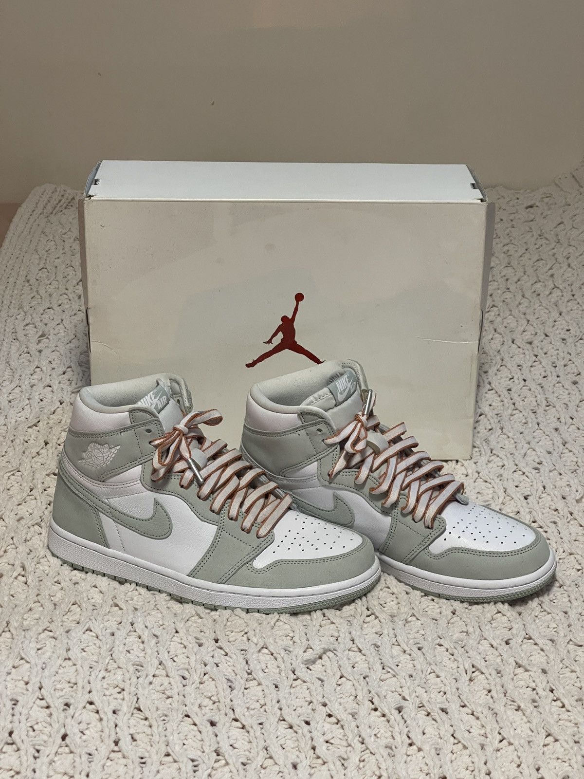image of Jordan Nike Wmns Air Jordan 1 Retro High OG Seafoam Shoes in Green, Women's (Size 9)