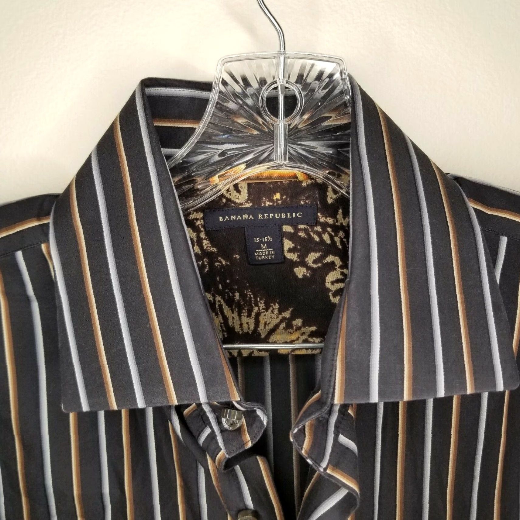Banana Republic Banana Republic Shirt Brown Striped Long Sleeve Cuff Link Dress Shirt Size M Mens Size 40R - 2 Thumbnail