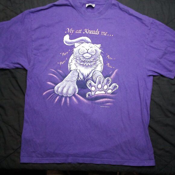Vintage Vintage My Cat Kneads Me Kitten Pun Joke T-Shirt Size US XL / EU 56 / 4 - 2 Thumbnail