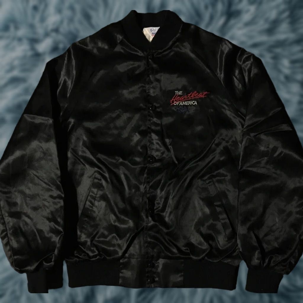 NASCAR Vtg 80s Chevrolet Heartbeat Of America Satin Jacket L Racing Car NASCAR Grunge - Driving Bomber Jacket Mens Black Satin 80s USA Racing Car Retro Size US L / EU 52-54 / 3 - 1 Thumbnail