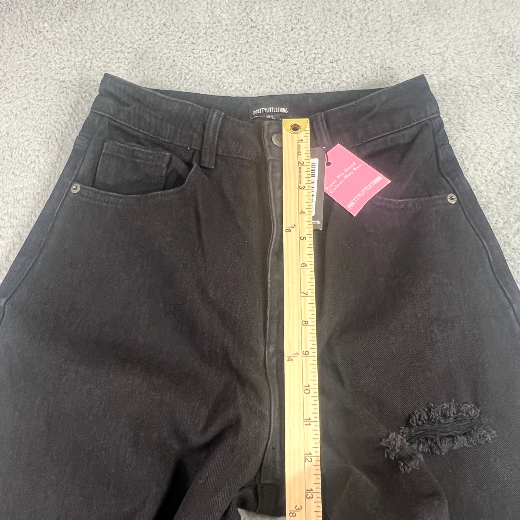 PrettyLittleThing PRETTY LITTLE THING Plus Jeans Womens 0 Black Distressed Wide Leg Pants Size 25" / US 0 / IT 36 - 4 Thumbnail