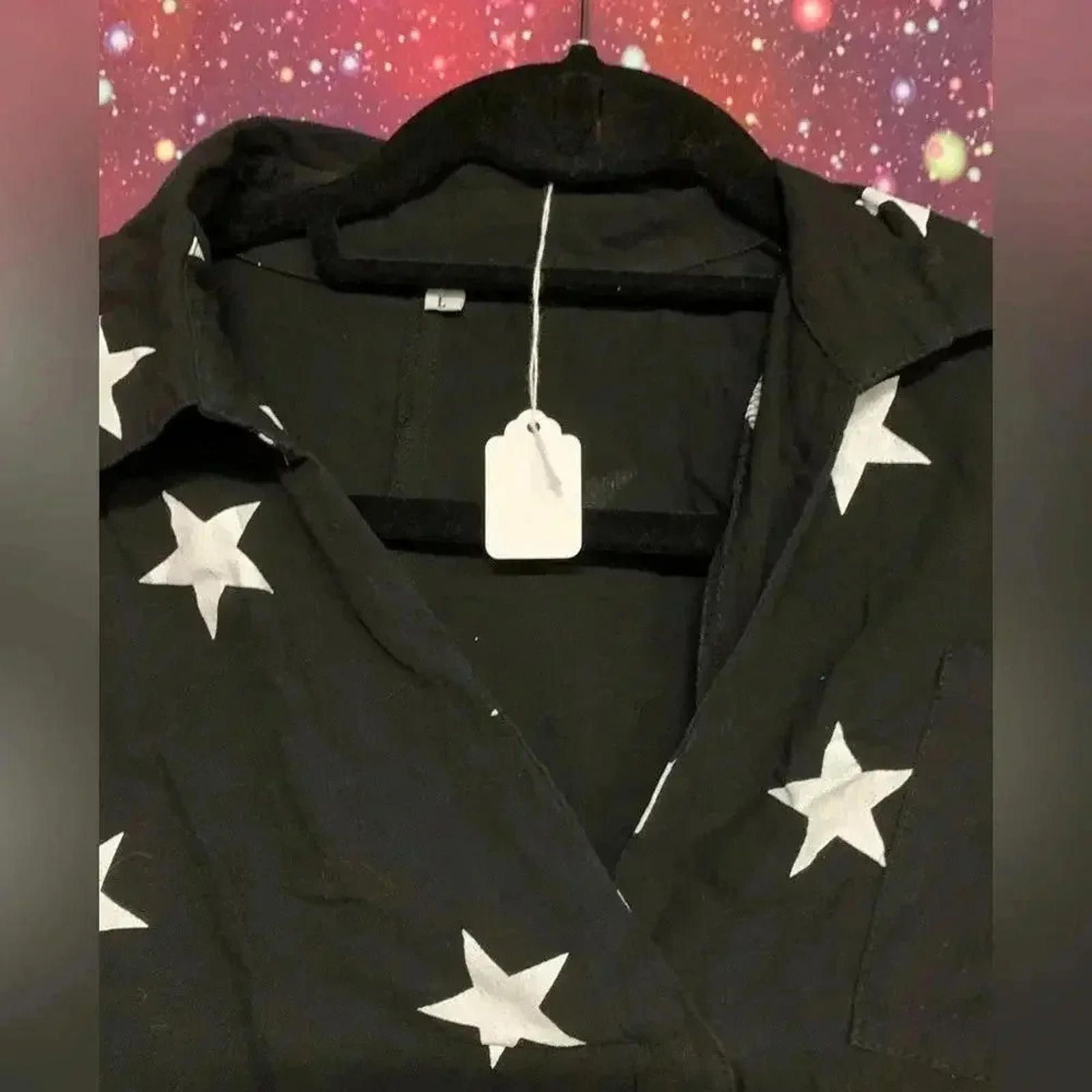 Designer Star-Patterned Black Button-Up Shirt Size L / US 10 / IT 46 - 2 Thumbnail
