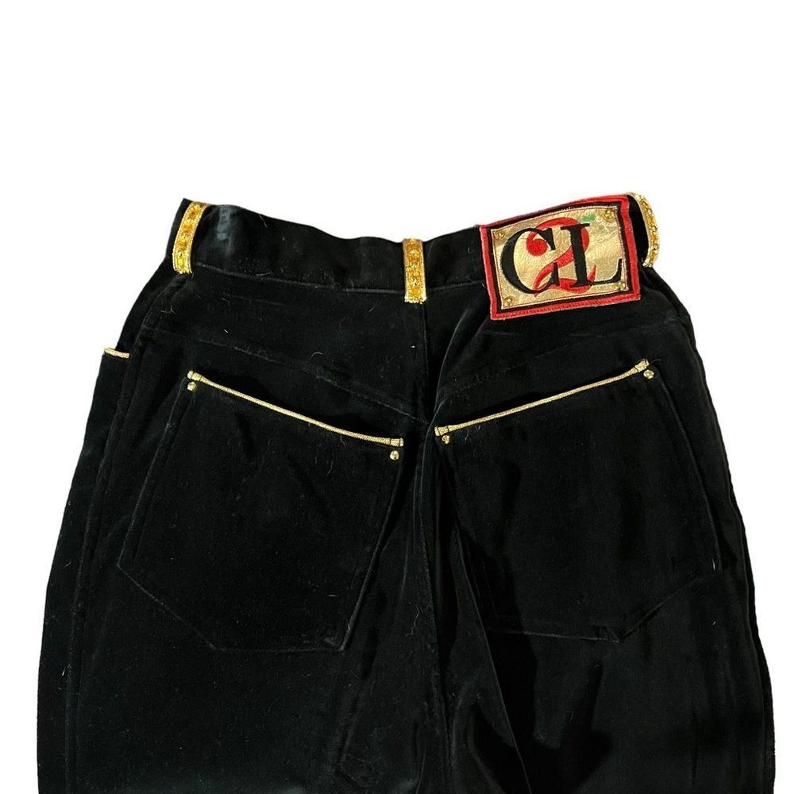 Christian Lacroix Christian Llinares Pants Womens 28 Black Velvet Straight Size 28" / US 6 / IT 42 - 6 Thumbnail