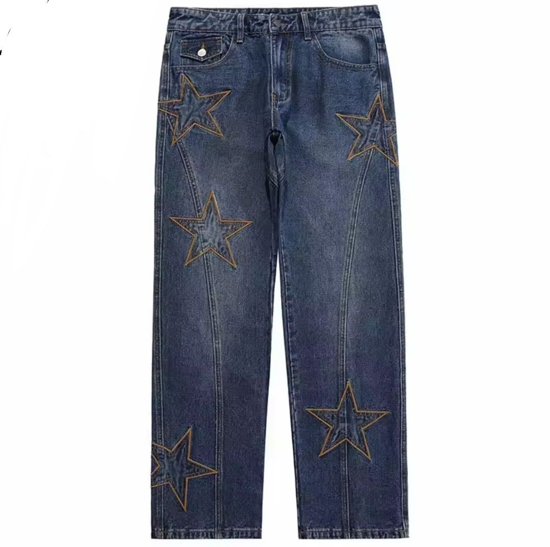 Jean Hip Hop High Street Jogger Jeans Embroidered Star Size US 31 - 2 Thumbnail