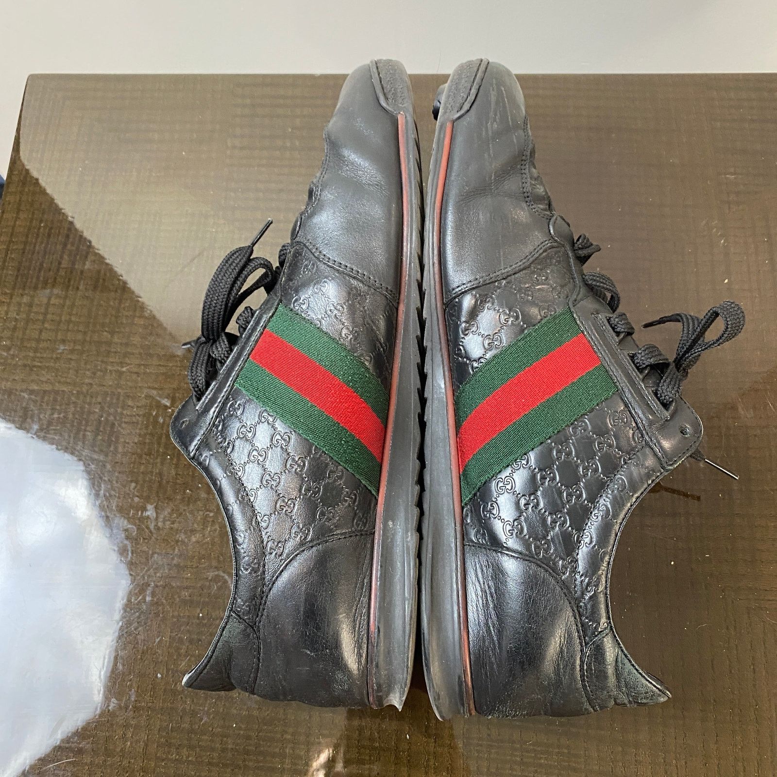 Gucci Monogram Leather Low Trainers Sneakers Men's 9