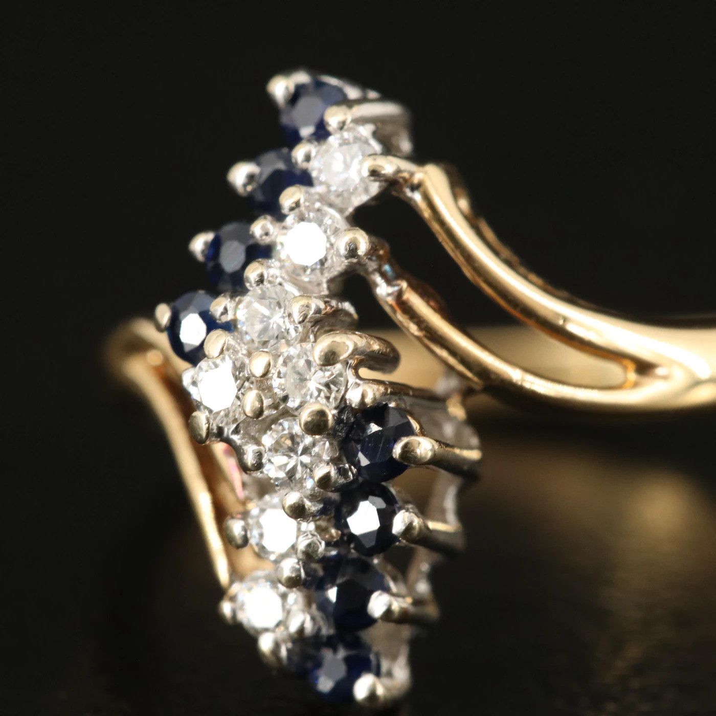 Other 14k Vintage .12 ctw Diamond and Sapphire Bypass Ring Size ONE SIZE - 3 Thumbnail