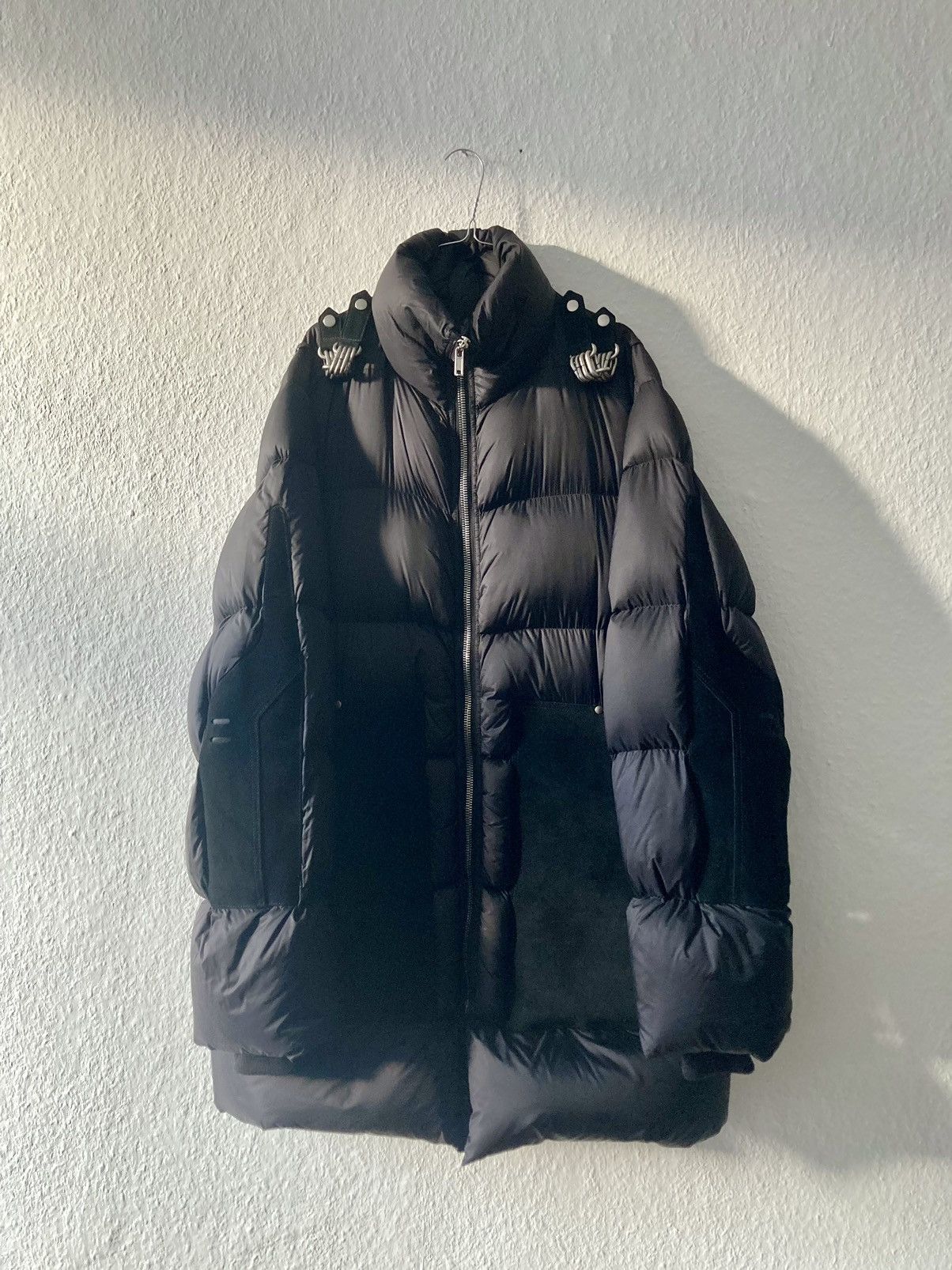 image of Rick Owens F/w 19 Chain Suede Goose Down Puffer Jacket in Black, Men's (Size Medium)
