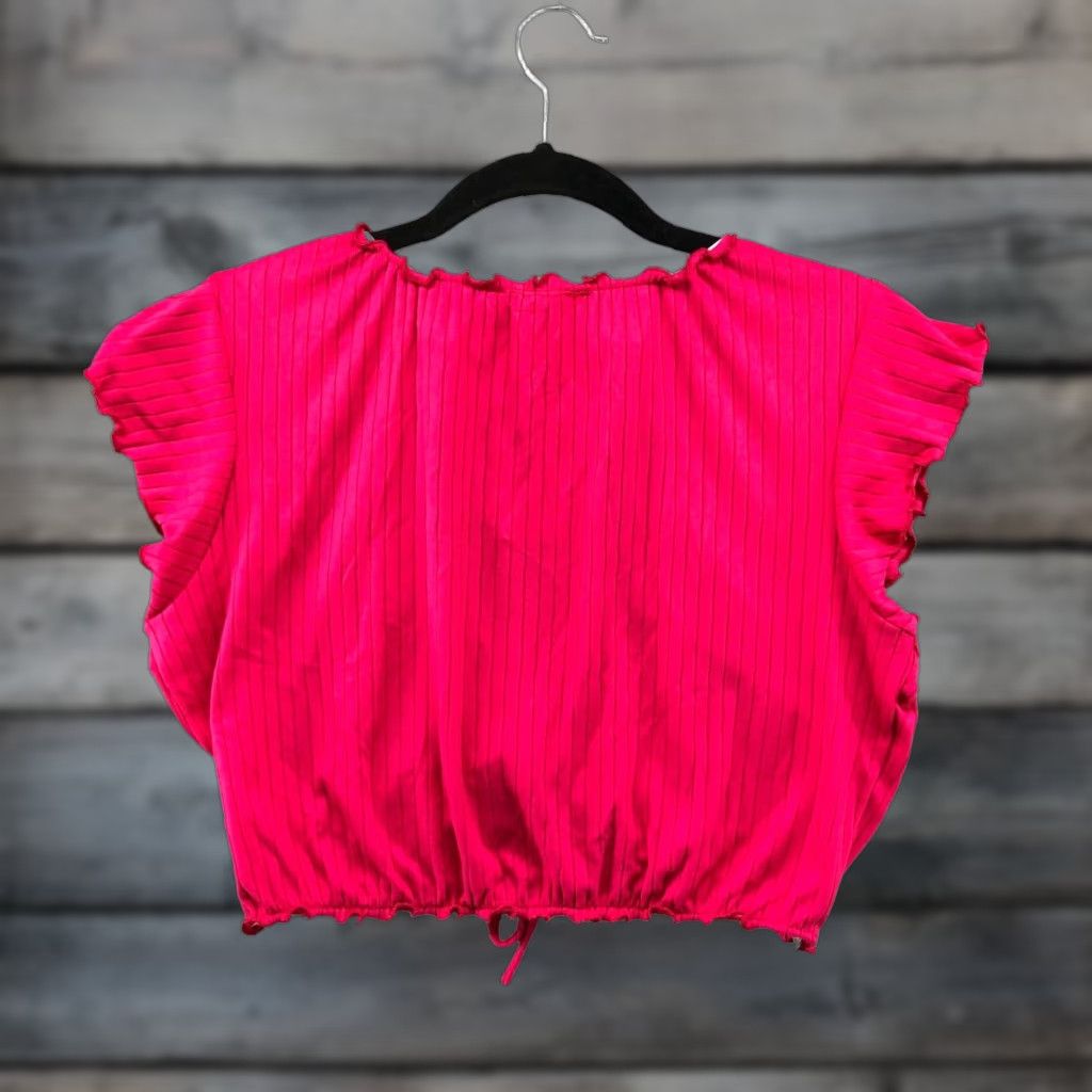Rainbow NWT Rainbow Pink Ribbed Ruffle Drawstring Gathered Front Crop Top V-neck Tee XL Size XL / US 12-14 / IT 48-50 - 1 Thumbnail