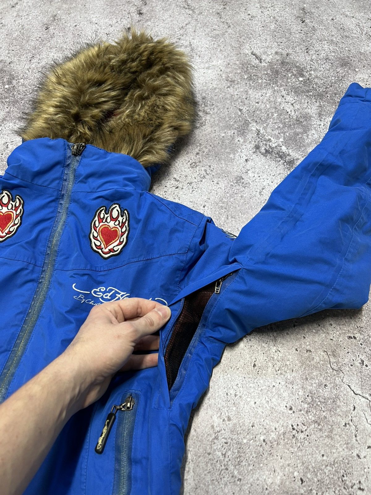 Ed Hardy Ed Hardy by Christian Audigier Embroidered Fur Bomber Jacket Size M / US 6-8 / IT 42-44 - 20 Thumbnail