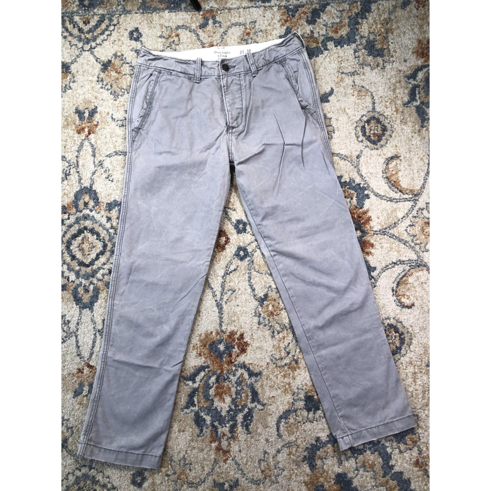Abercrombie & Fitch Abercrombie & Fitch Pants Mens 31x30 Gray Chino Straight Leg Casual Cotton Size US 31 - 2 Thumbnail